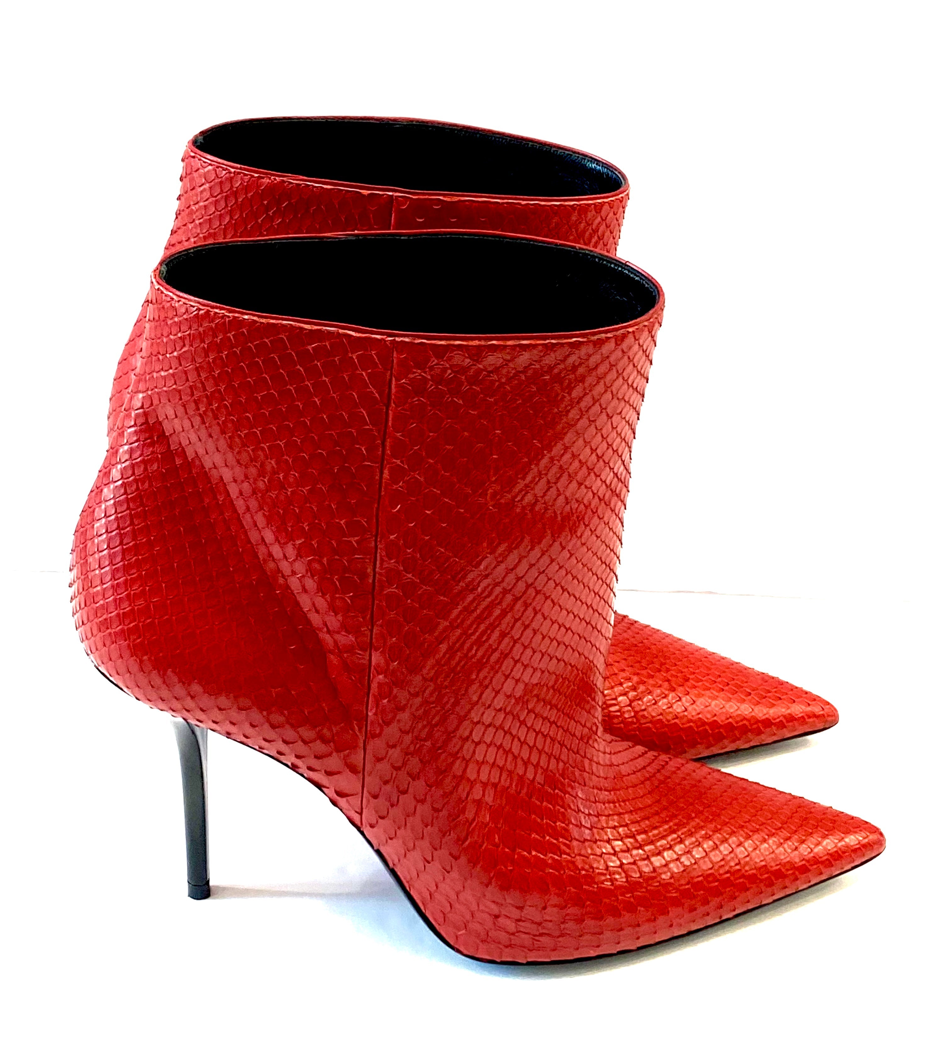 YSL SNAKESKIN EMBOSSED LEATHER ANKLE BOOTS