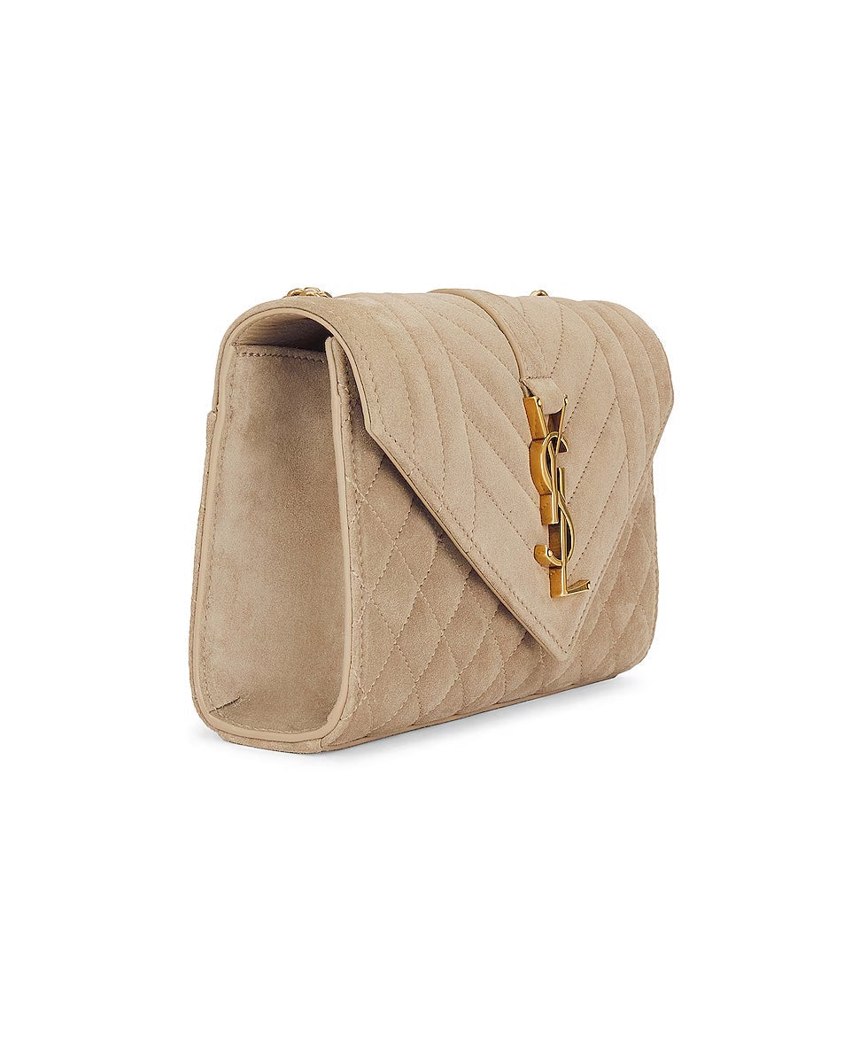 YSL MIXED MATELASSE TRIQUILT MONOGRAM ENVELOPE SMALL SUEDE CROSSBODY