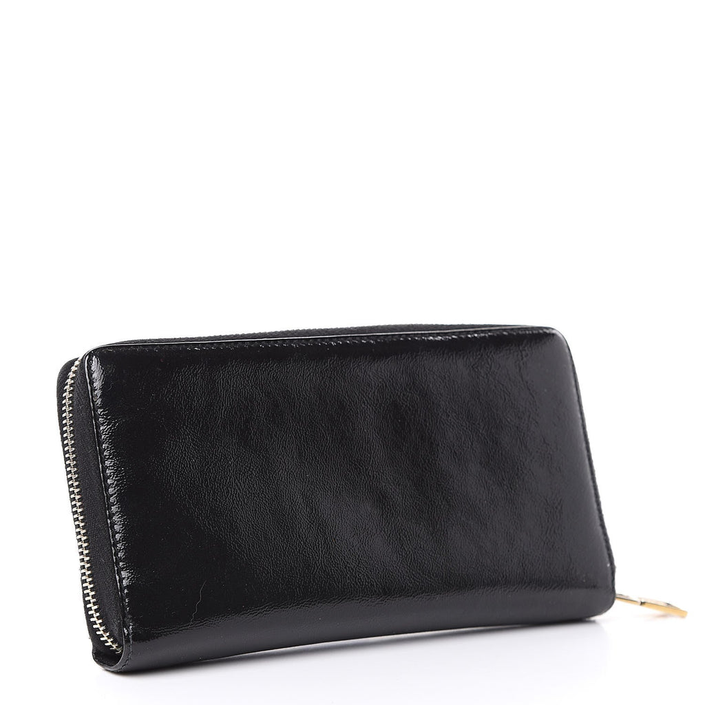 YSL TEXTURED PATENT MONOGRAM BELLE DE JOUR ZIP AROUND WALLET