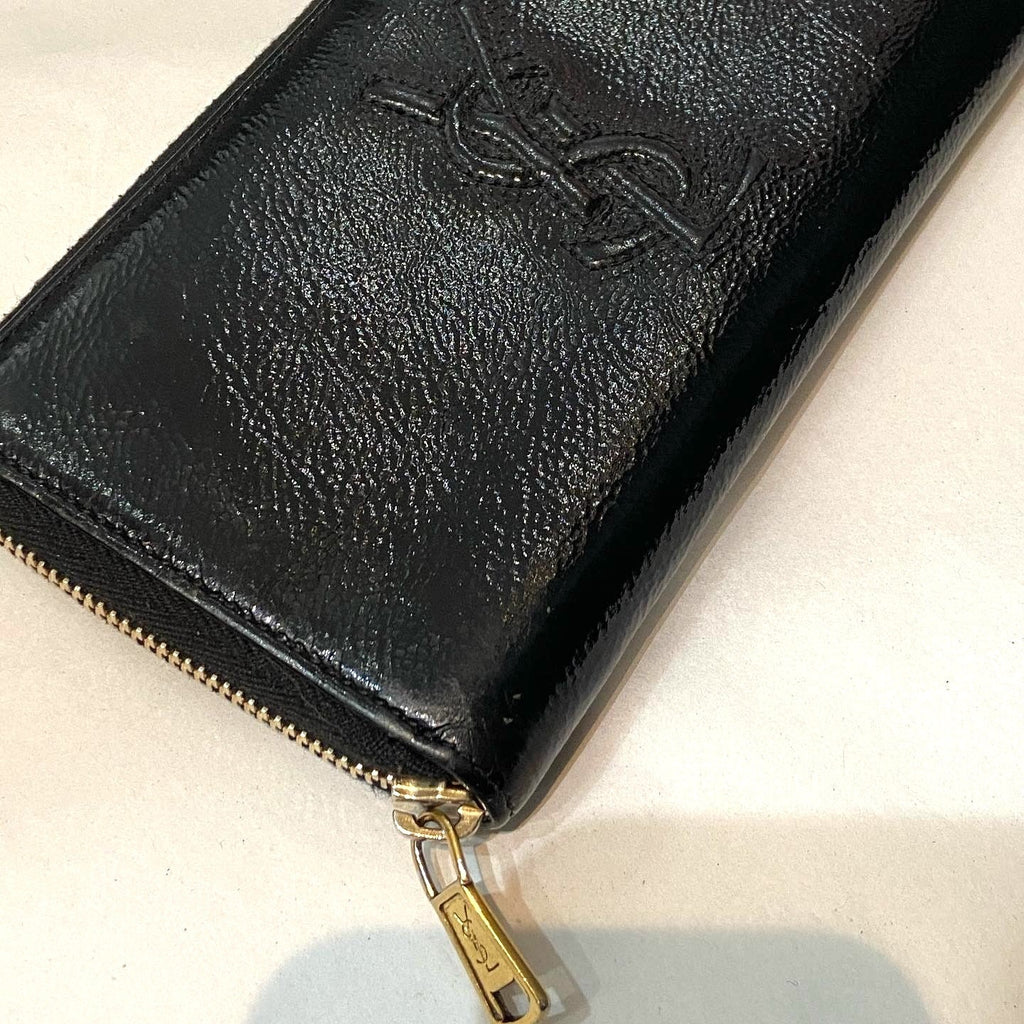 YSL TEXTURED PATENT MONOGRAM BELLE DE JOUR ZIP AROUND WALLET