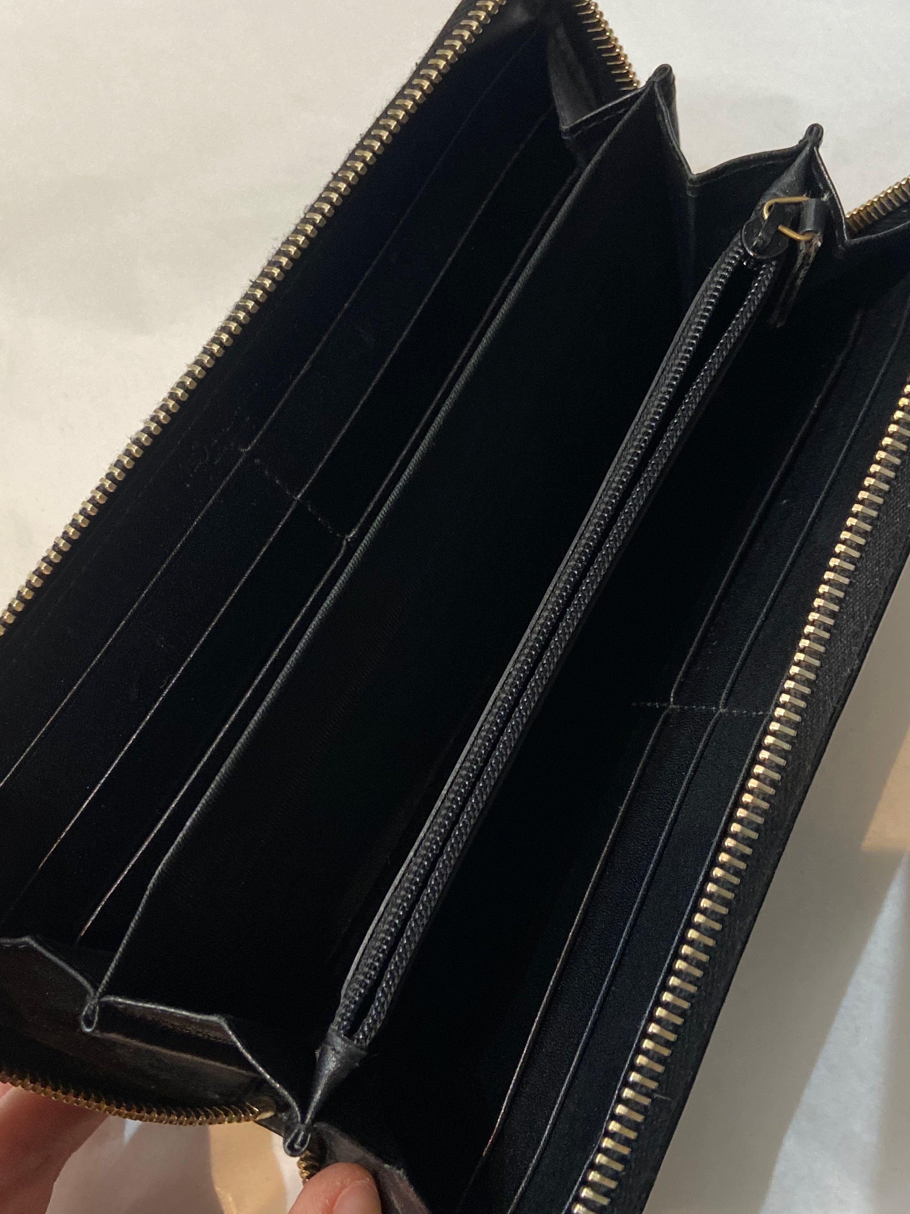 YSL TEXTURED PATENT MONOGRAM BELLE DE JOUR ZIP AROUND WALLET