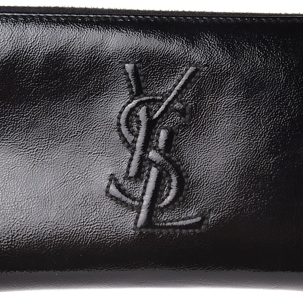 YSL TEXTURED PATENT MONOGRAM BELLE DE JOUR ZIP AROUND WALLET