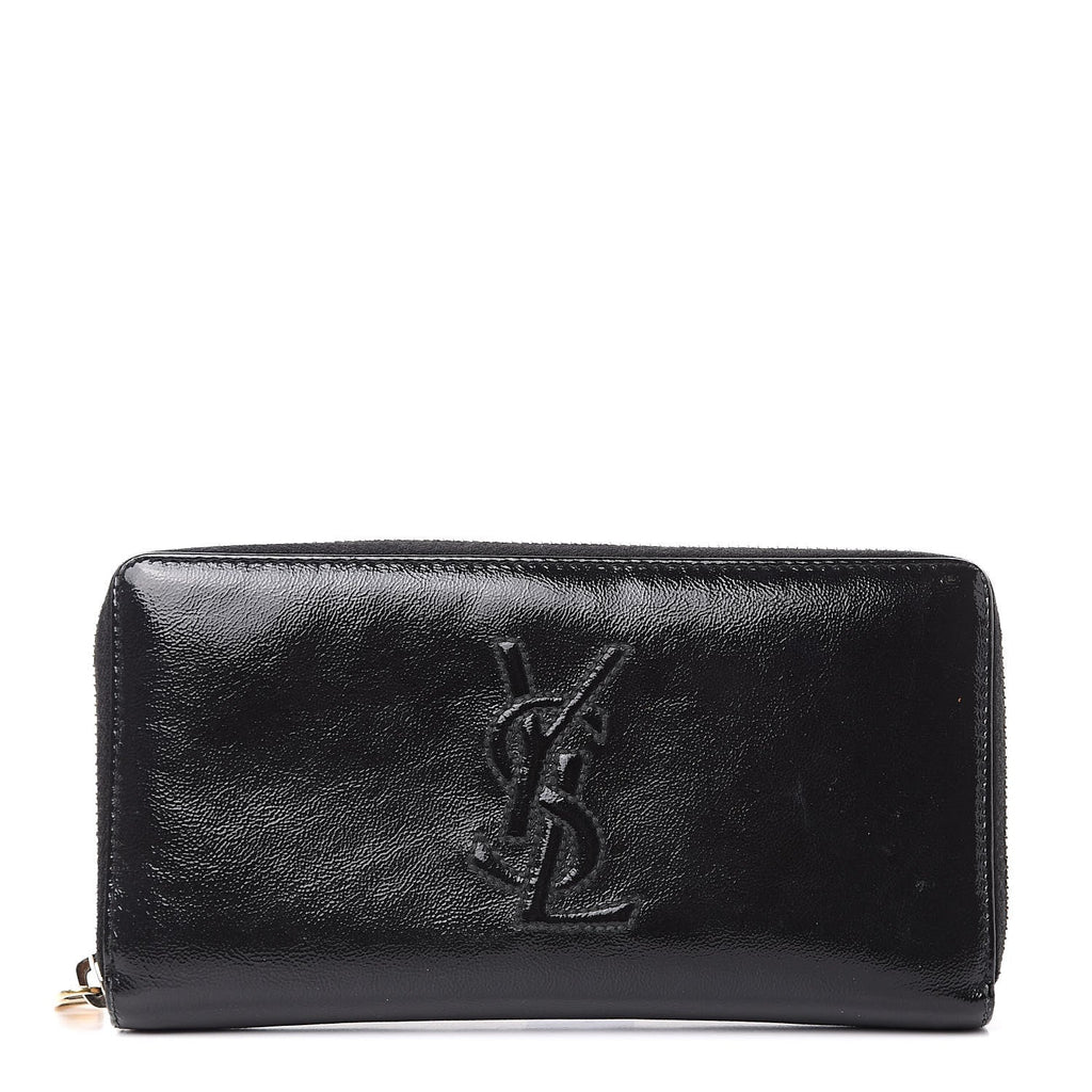 YSL TEXTURED PATENT MONOGRAM BELLE DE JOUR ZIP AROUND WALLET