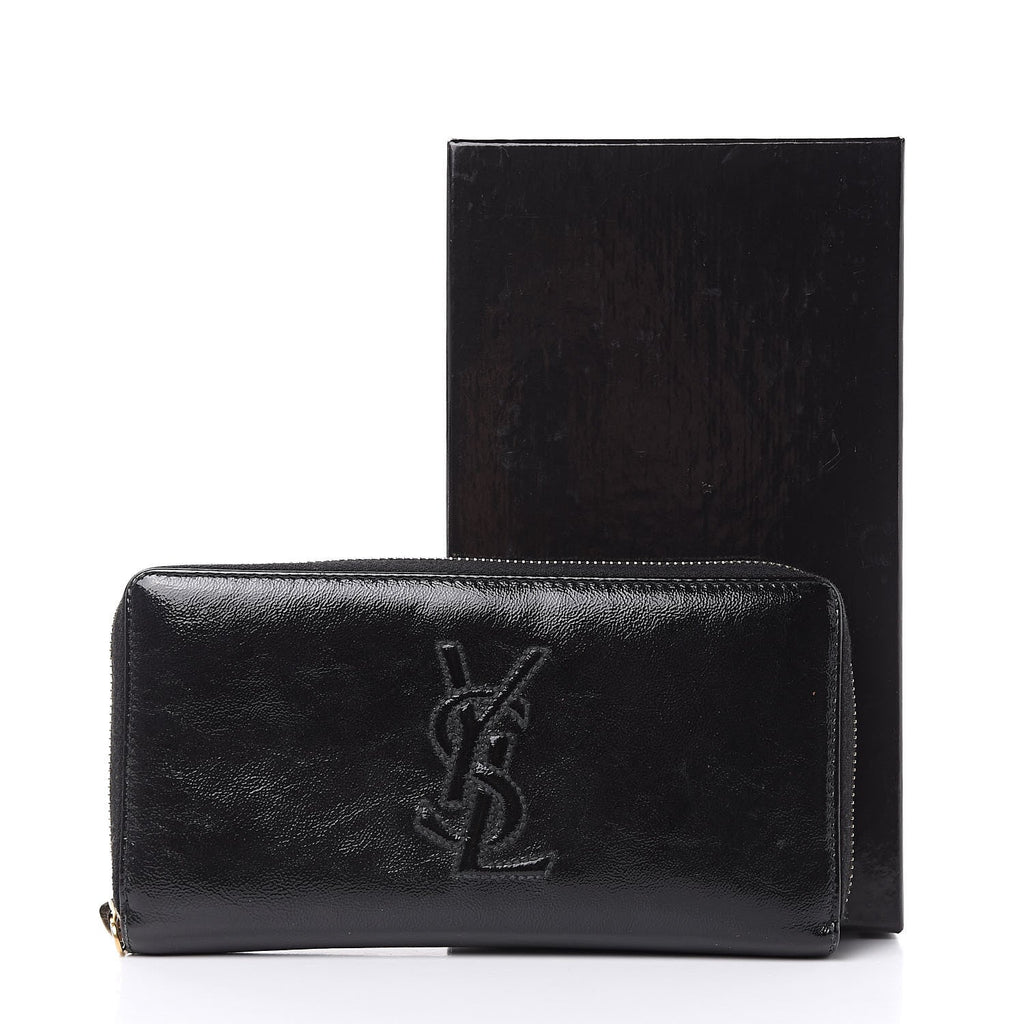 YSL TEXTURED PATENT MONOGRAM BELLE DE JOUR ZIP AROUND WALLET