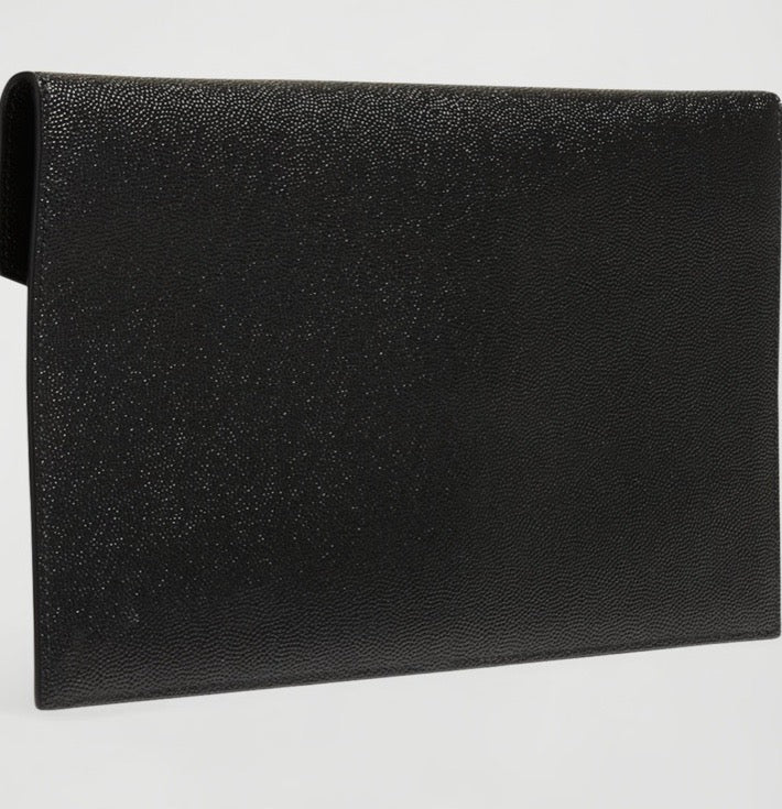 YSL GRAIN DE POUDRE EMBOSSED LEATHER UPTOWN CLUTCH BAG