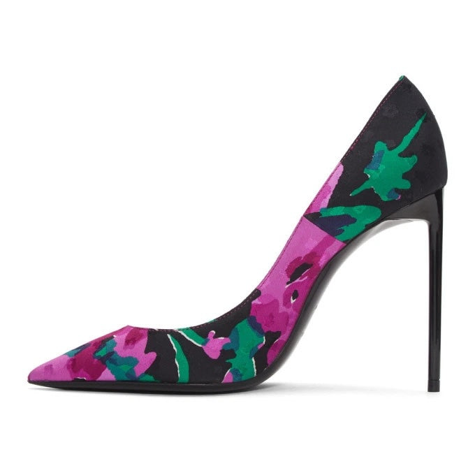 YSL TESSUTO SILK ZOE FLORAL PUMPS