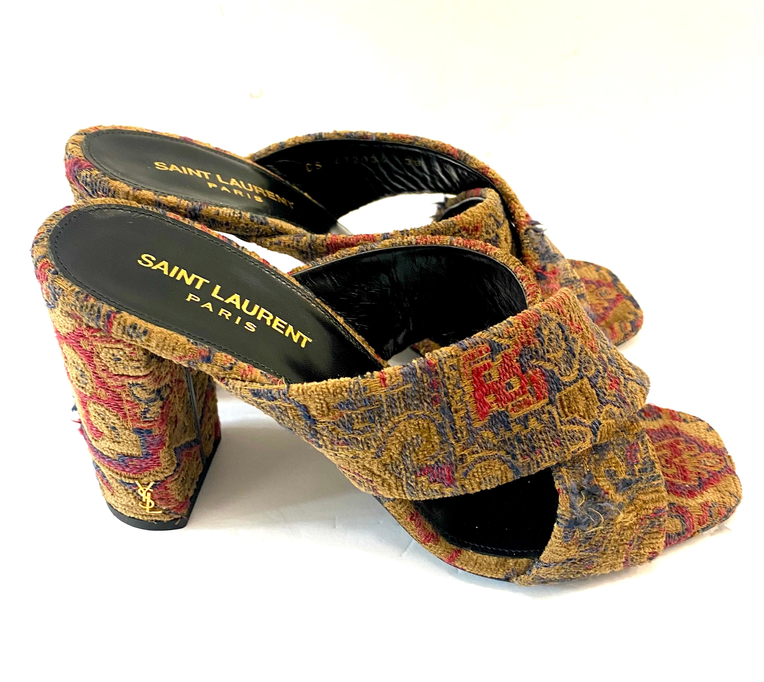 YSL LOULOU TAPESTRY JACQUARD MULES