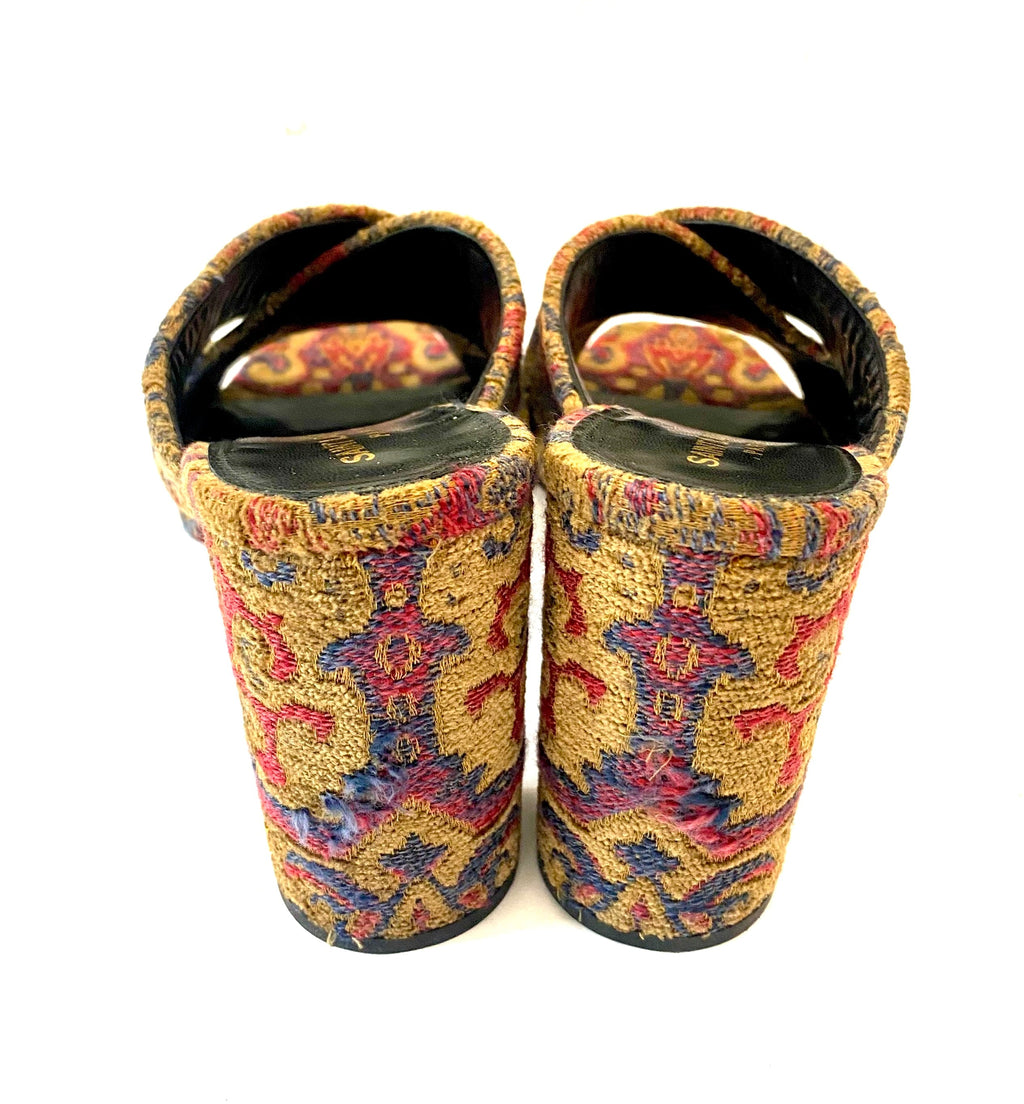 YSL LOULOU TAPESTRY JACQUARD MULES