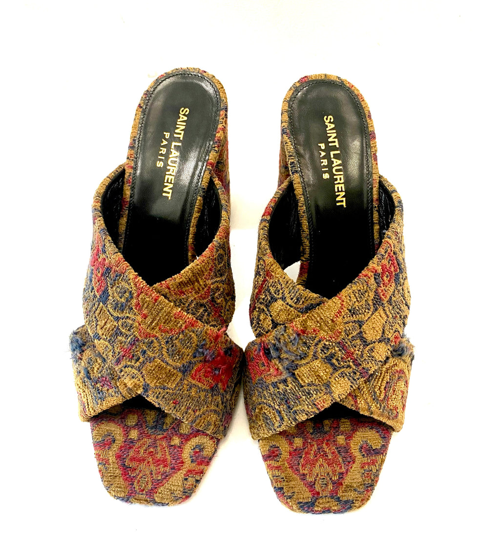 YSL LOULOU TAPESTRY JACQUARD MULES