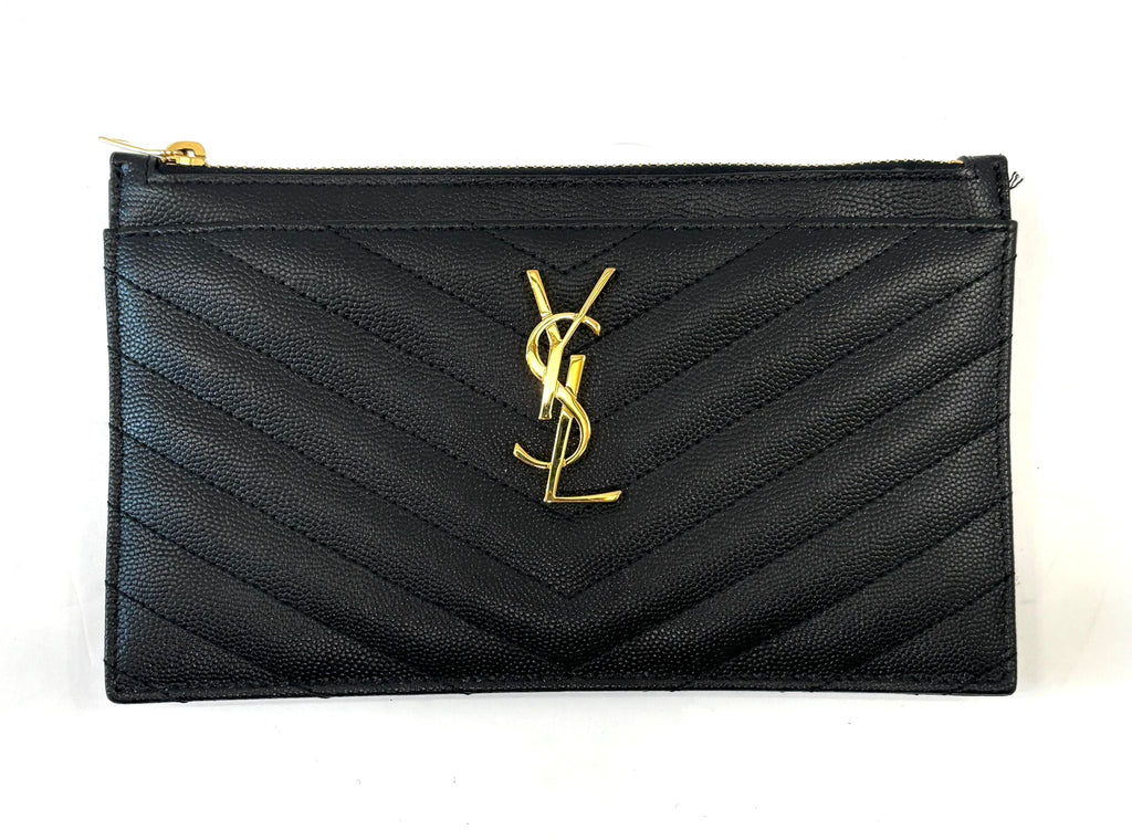 YSL MONOGRAM CHEVRON QUILTED CALFSKIN CLUTCH BAG