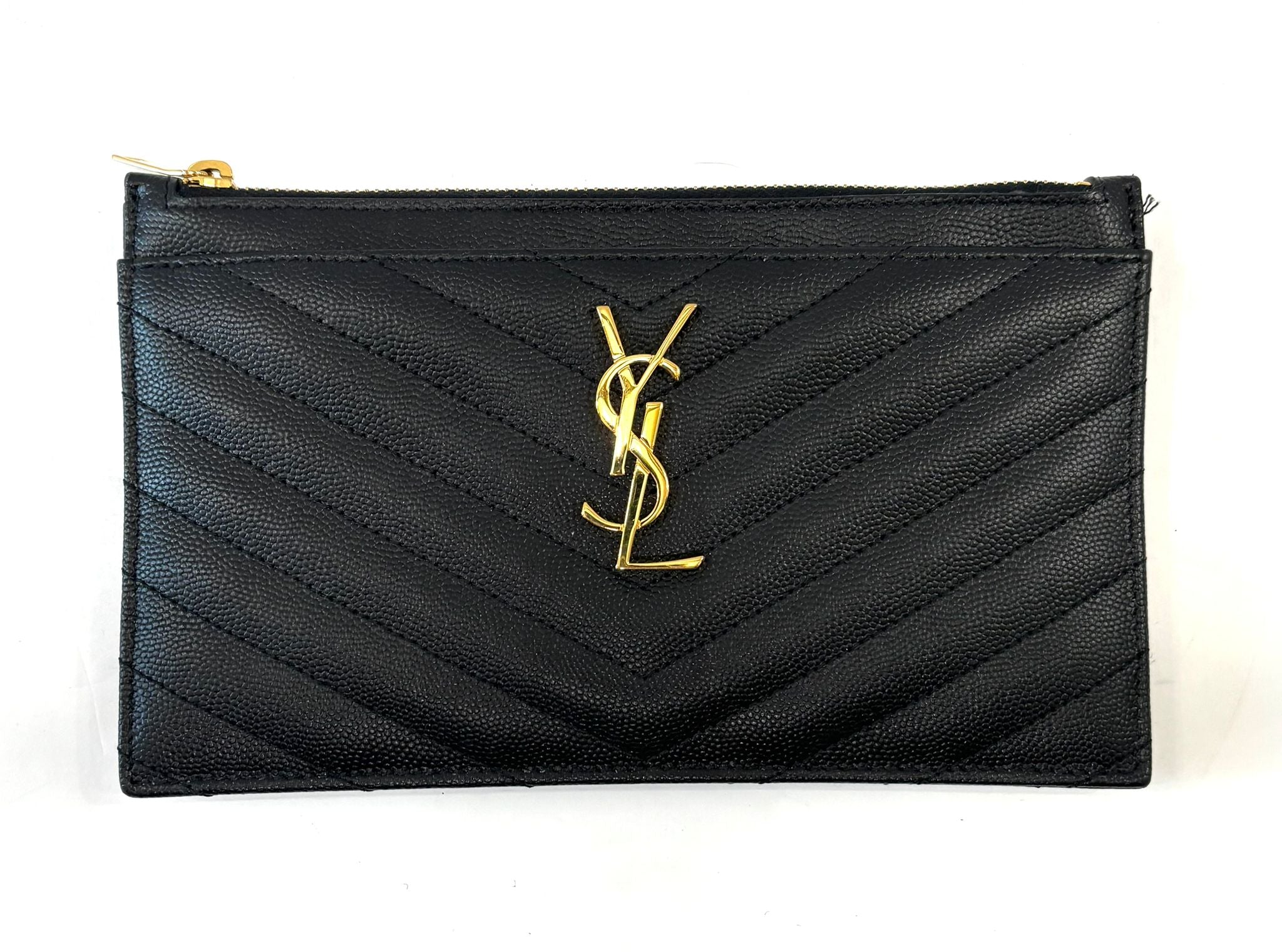 YSL MONOGRAM CHEVRON QUILTED CALFSKIN CLUTCH BAG