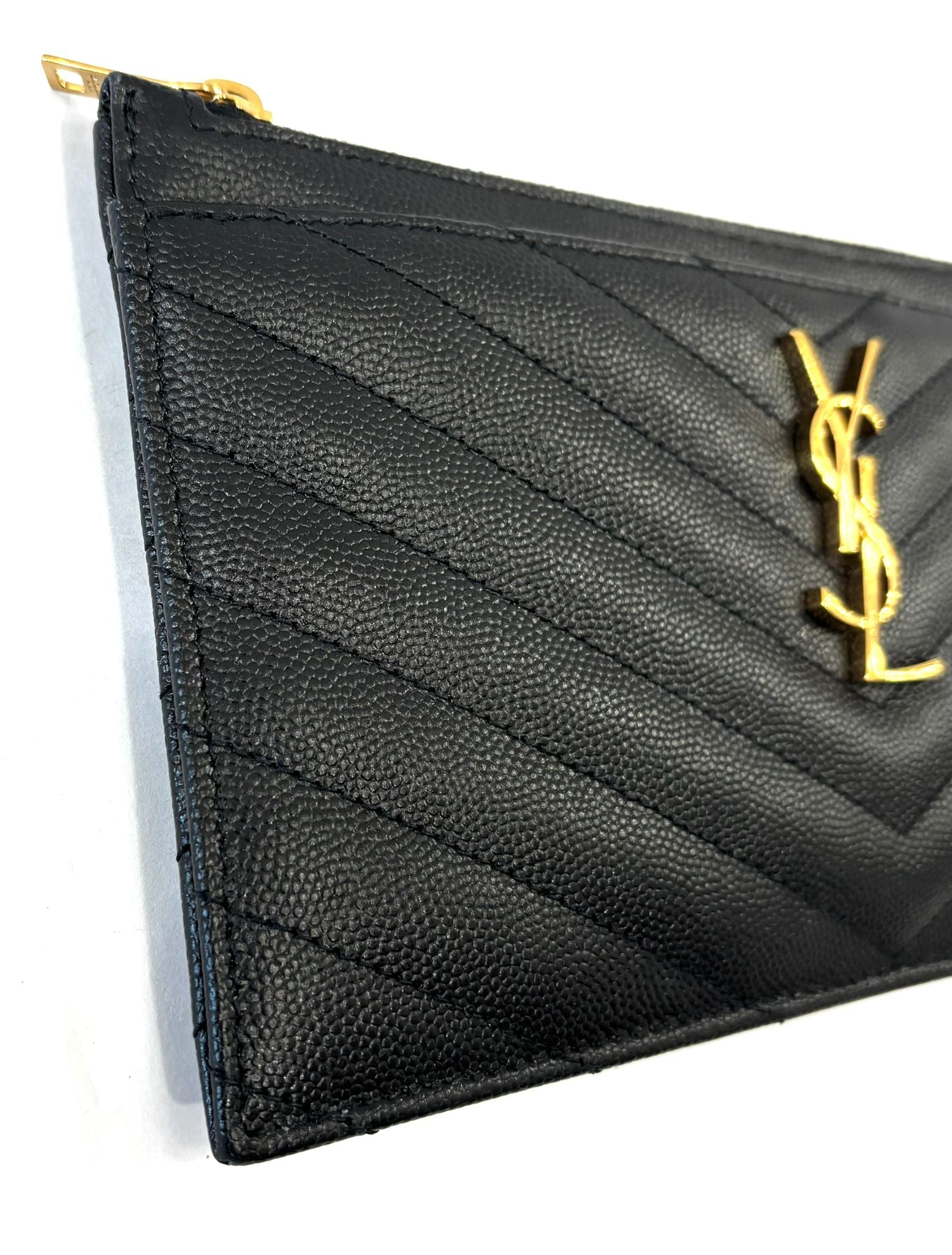YSL MONOGRAM CHEVRON QUILTED CALFSKIN CLUTCH BAG