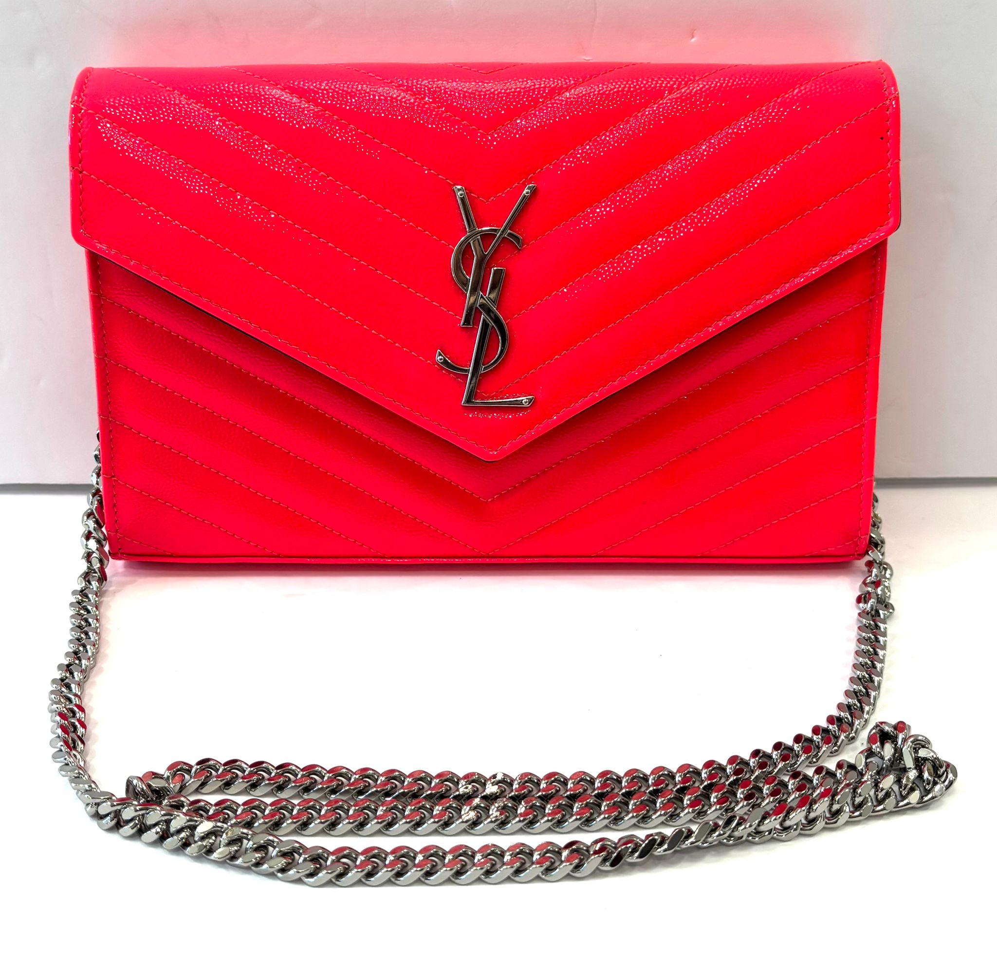 YSL MONOGRAM GRAIN DE POUDRE LEATHER CHAIN WALLET