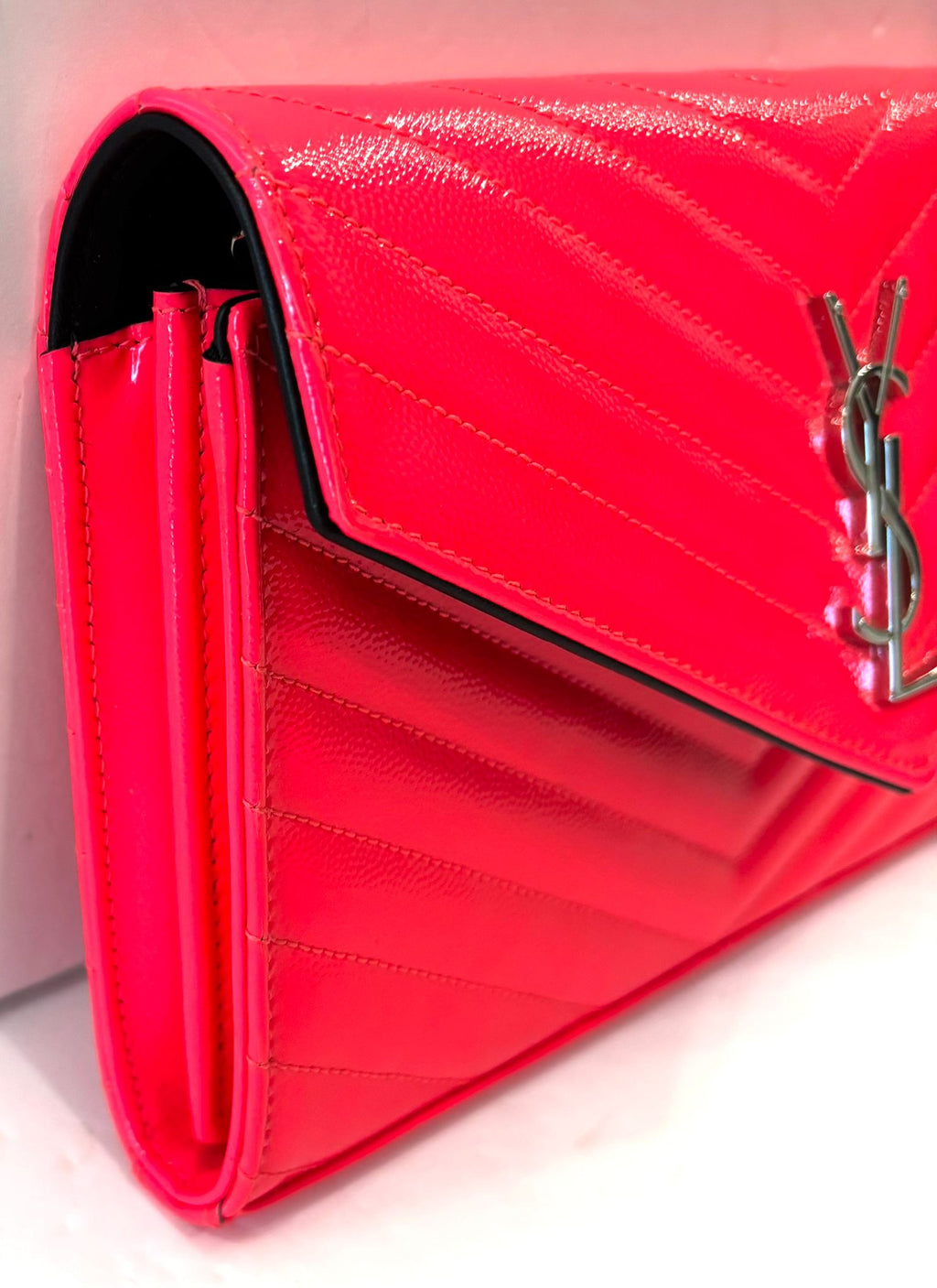 YSL MONOGRAM GRAIN DE POUDRE LEATHER CHAIN WALLET