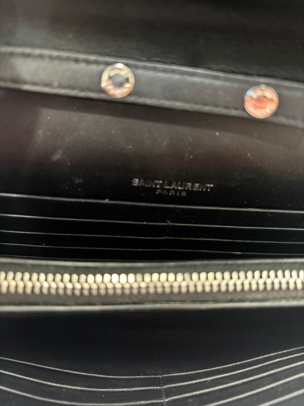 YSL MONOGRAM GRAIN DE POUDRE LEATHER CHAIN WALLET