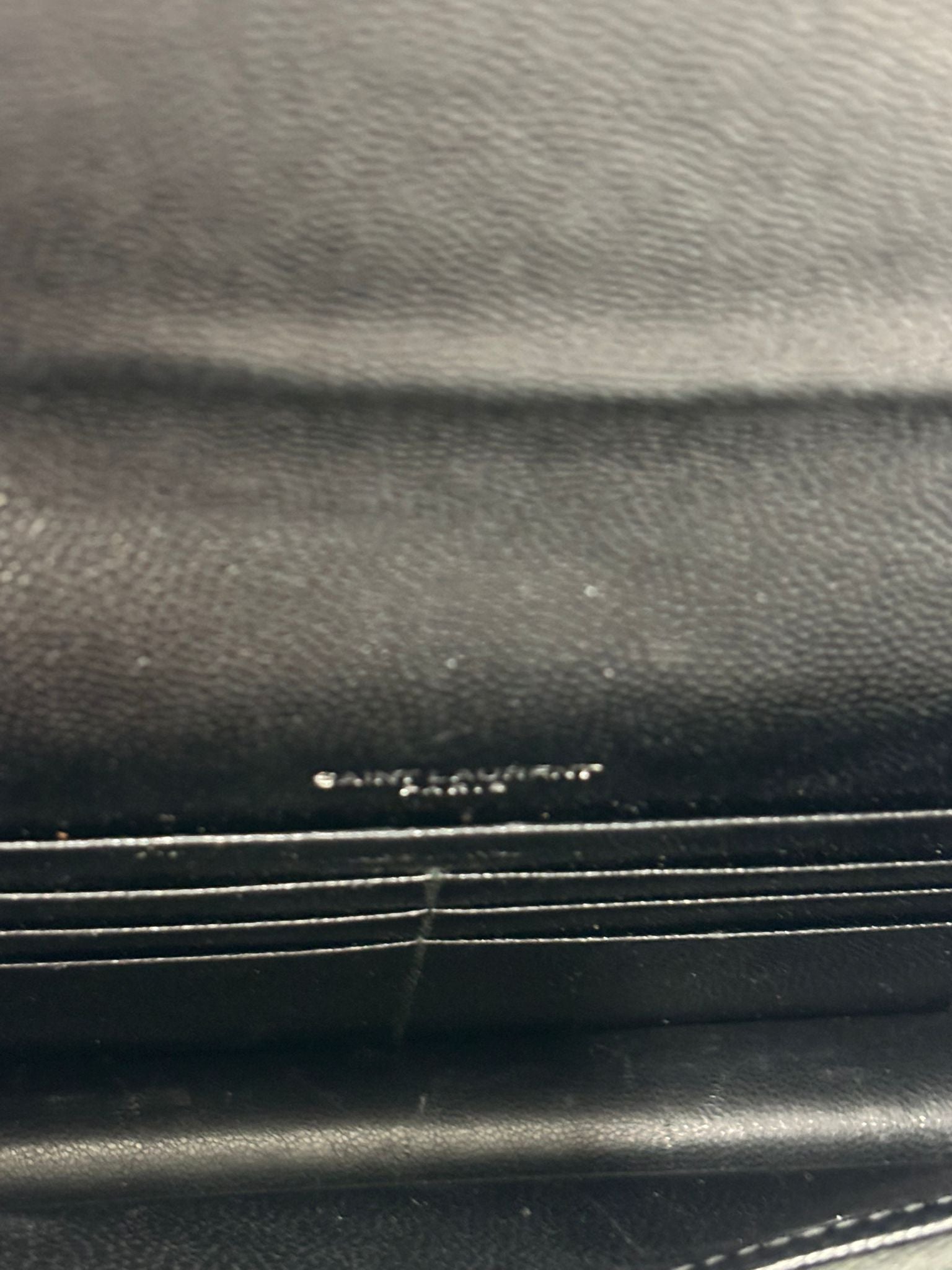YSL GRAIN DE POUDRE CALFSKIN LEATHER MONOGRAM WALLET ON CHAIN