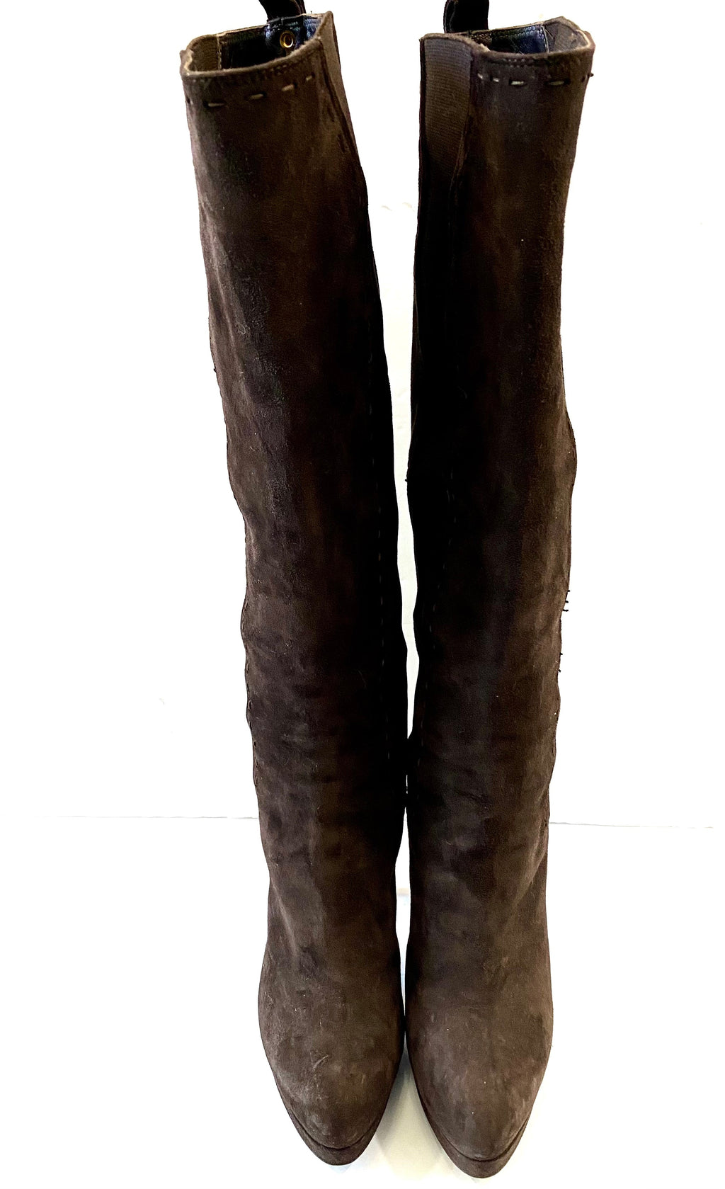 YSL SUEDE STITCHED DETAILS KNEE HIGH BOOTS