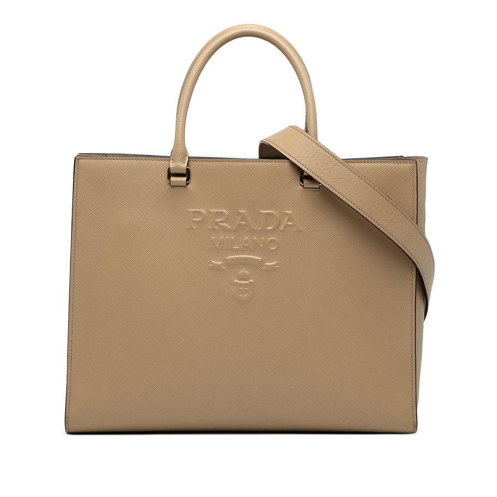 Lux Embossed Logo Tote Saffiano Leather Large