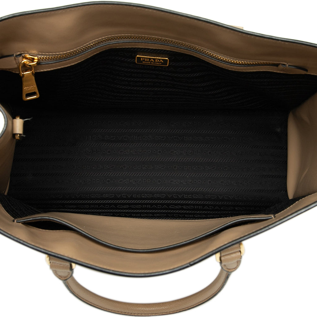 Lux Embossed Logo Tote Saffiano Leather Large