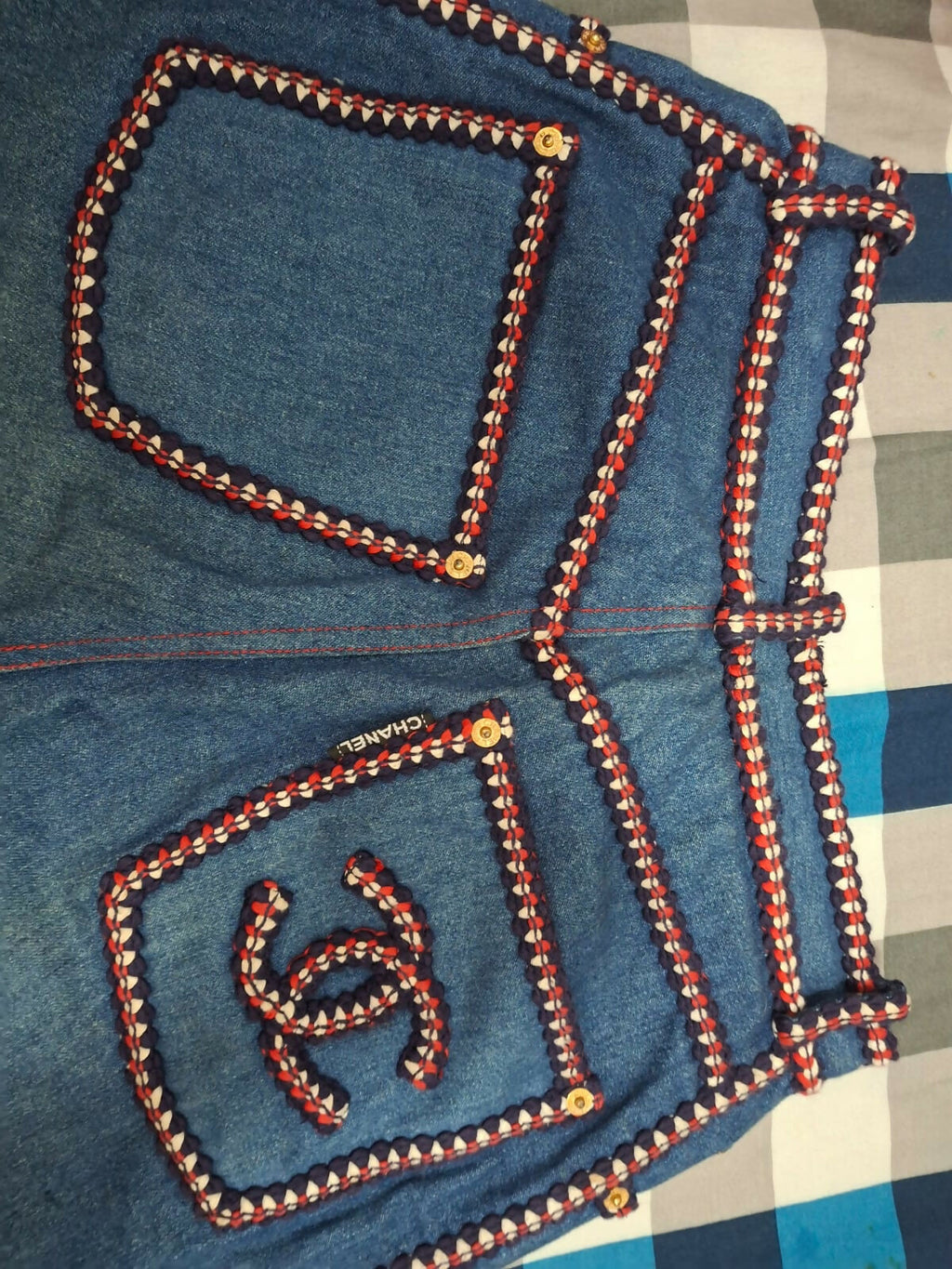 Chanel Vintage braided-trim straight-leg jeans