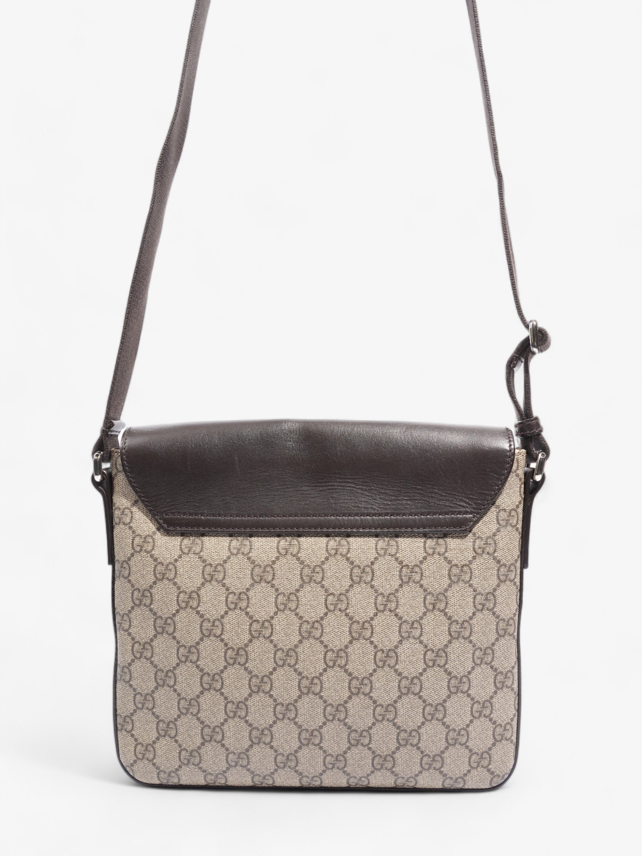 Gucci Classic Flap  Beige And Ebony GG Supreme / Brown Coated Canvas