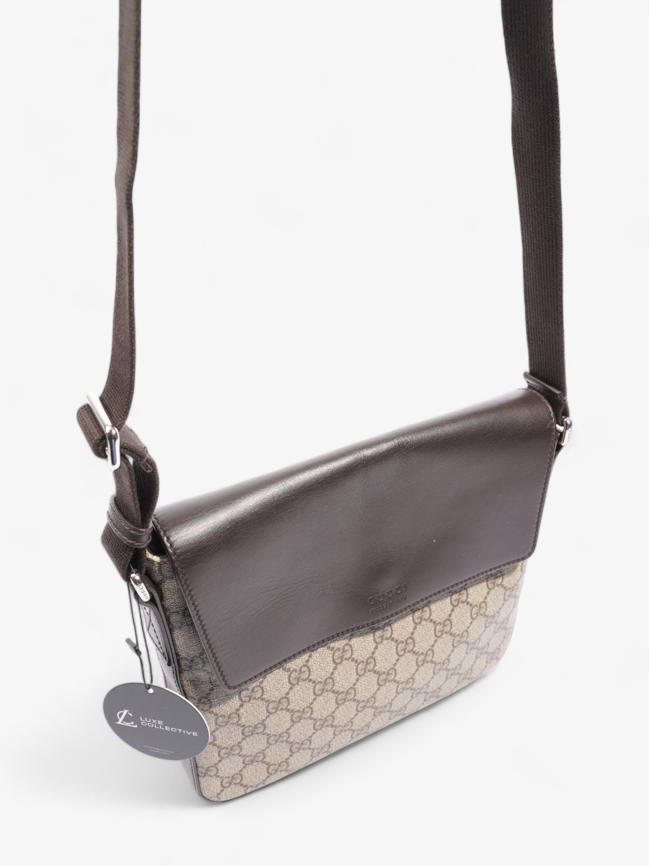 Gucci Classic Flap  Beige And Ebony GG Supreme / Brown Coated Canvas