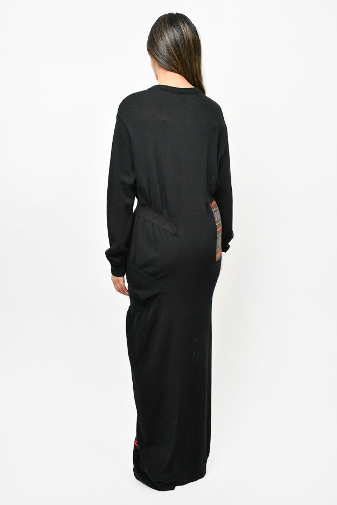 Y's Black Wool/Red Check Colour Black Dress Size 2