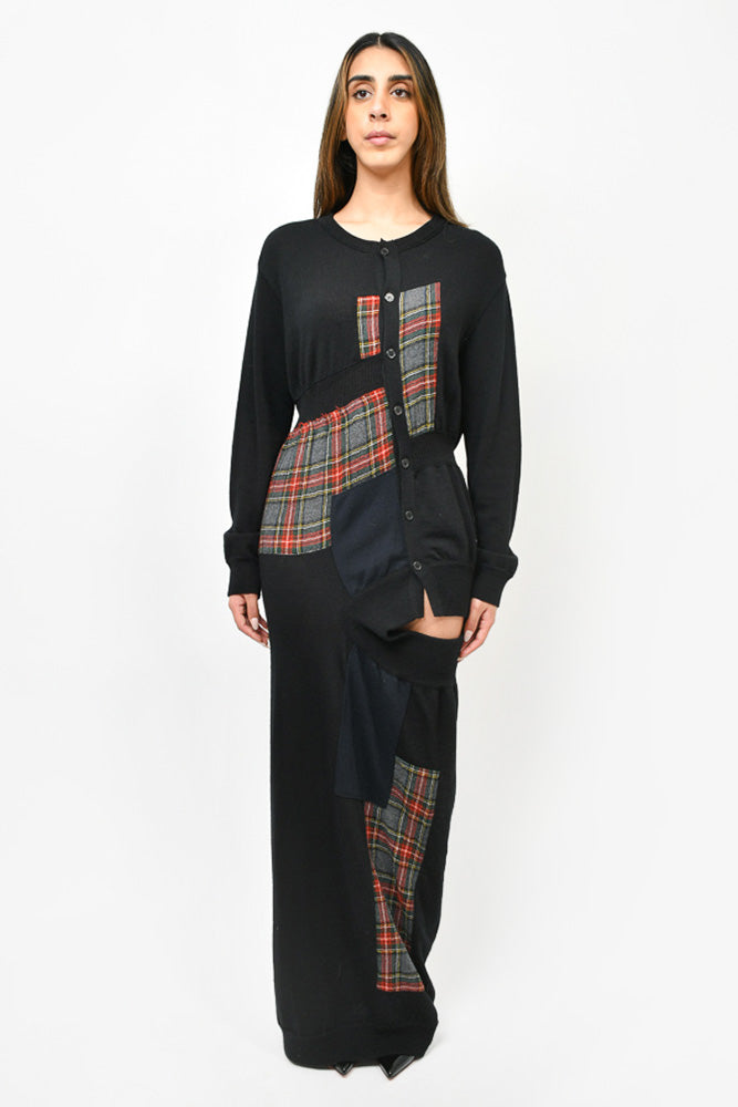Y's Black Wool/Red Check Colour Black Dress Size 2