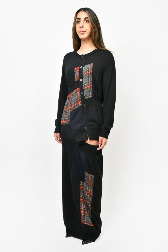 Y's Black Wool/Red Check Colour Black Dress Size 2