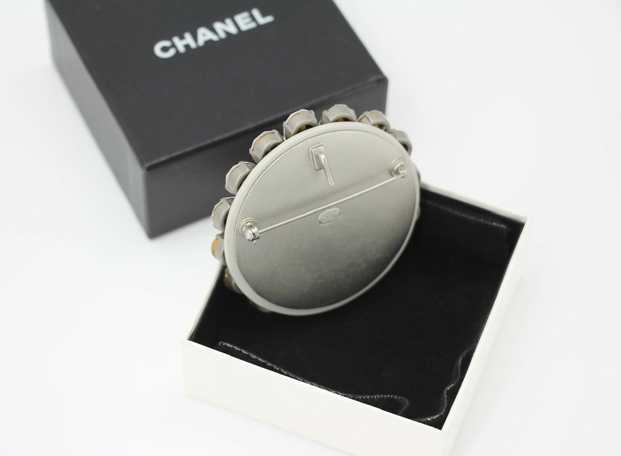 Chanel Vintage 00A Rhinestone Silver CC Large Round Brooch
