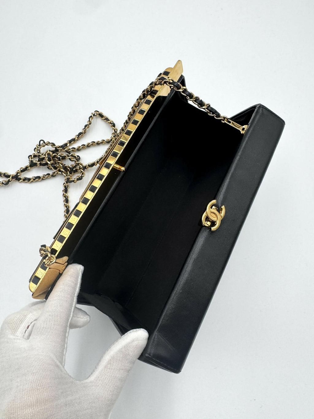 Chanel 19A Paris-New York Egypt Gold & Black Framed Minaudière Clutch Bag