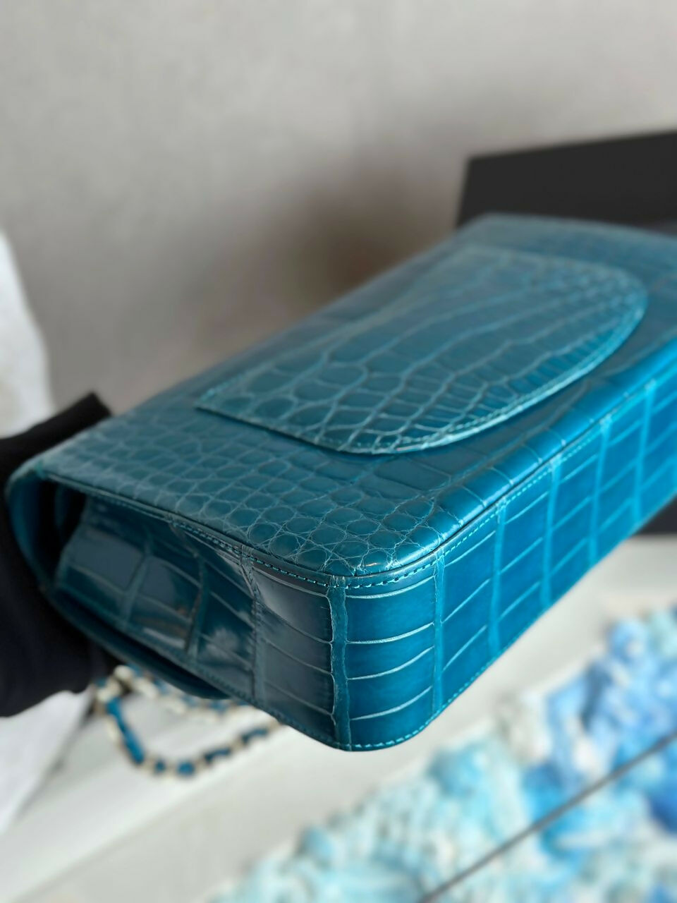 Chanel Vintage Medium Turquoise Crocodile Classic Flap Bag