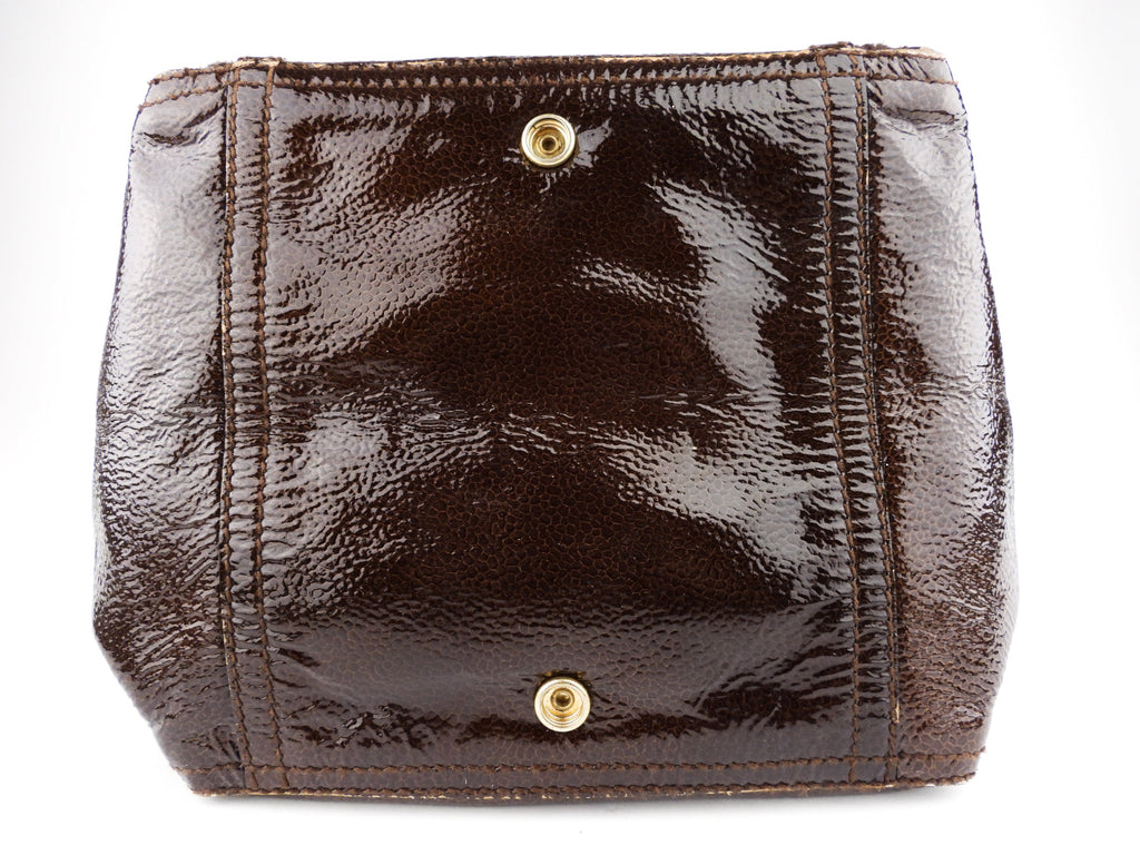 Yves Saint Laurent Brown Patent Leather Downtown Shoulder Tote Bag