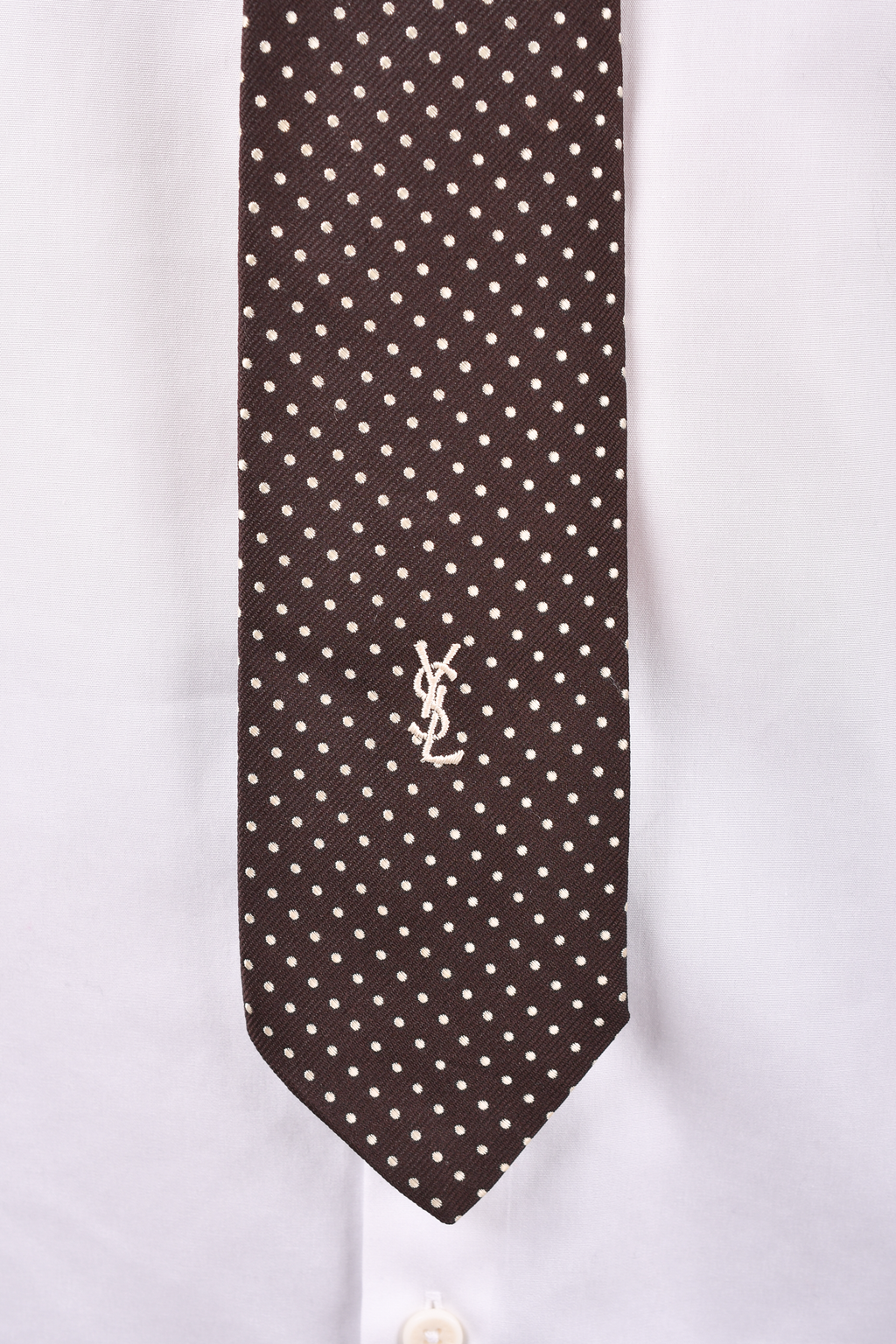 Yves Saint Laurent Brown Polka-Dot Tie