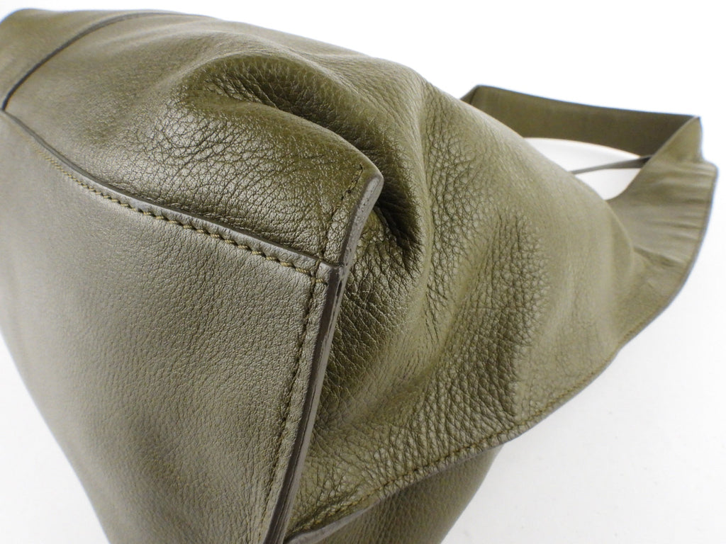 Yves Saint Laurent Khaki Green Leather Hobo Bag