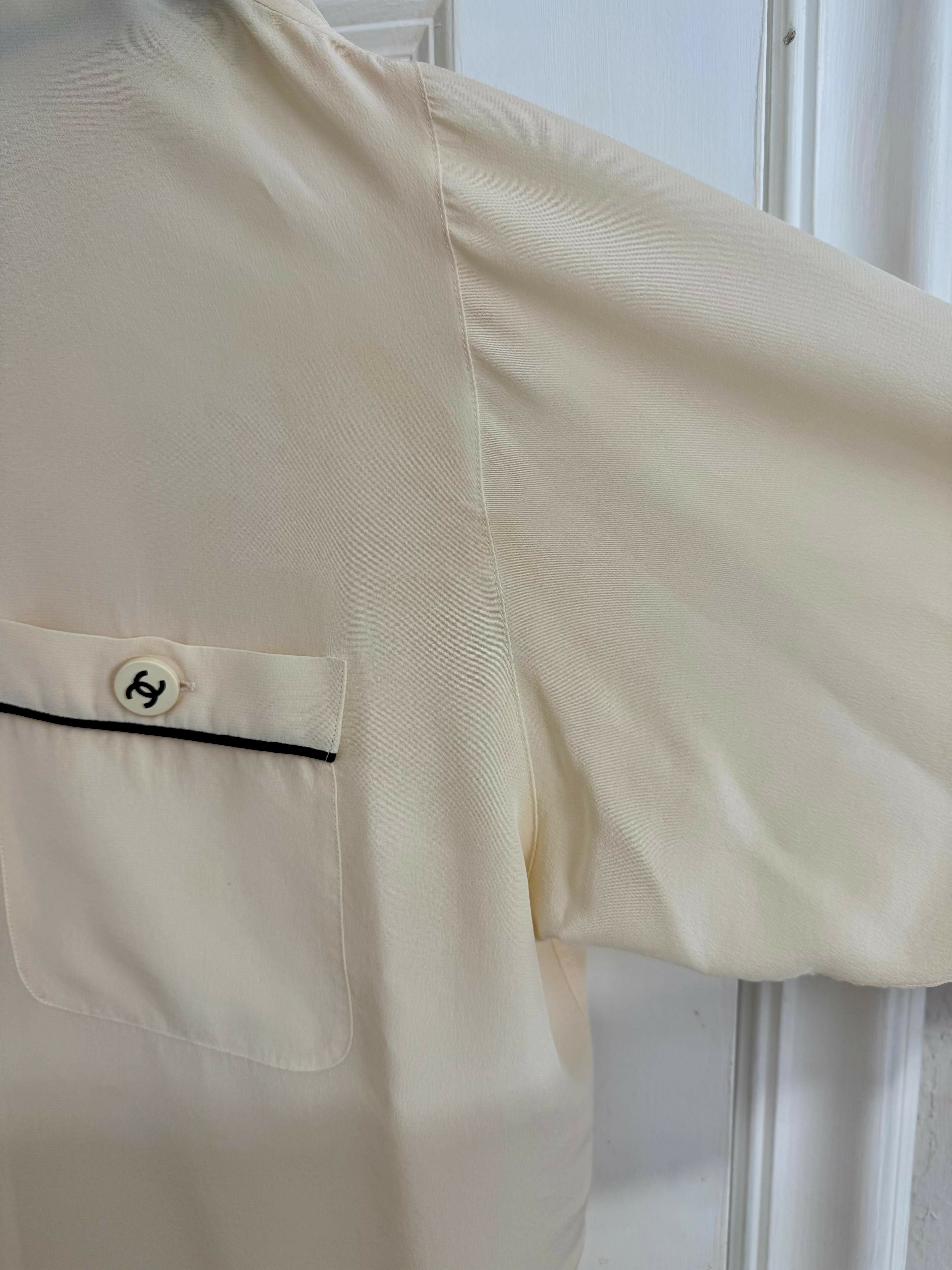 Rare Vintage Chanel Cream Silk Blouse