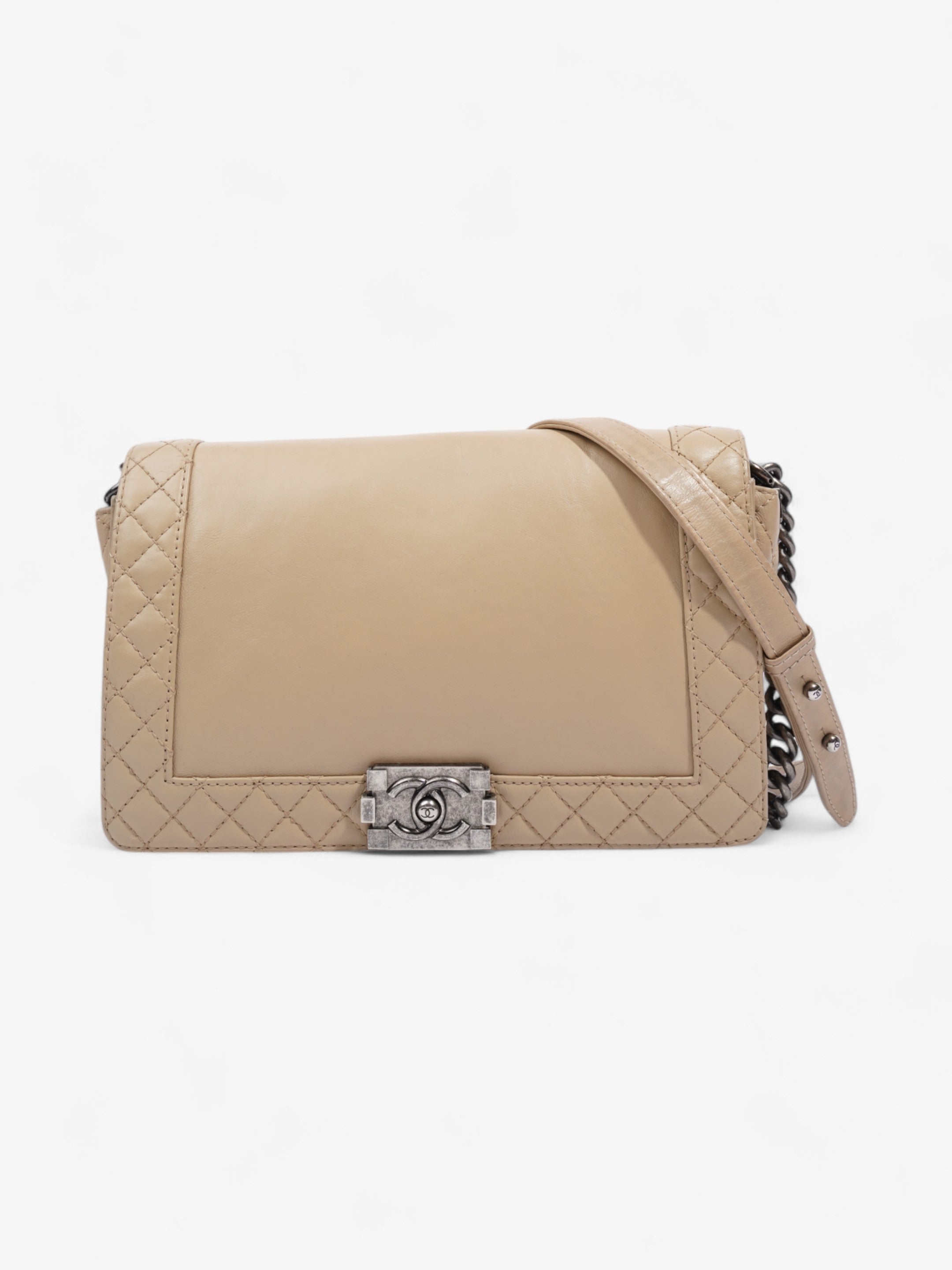 Chanel Boy Reverso Flap Beige Calfskin Leather Large