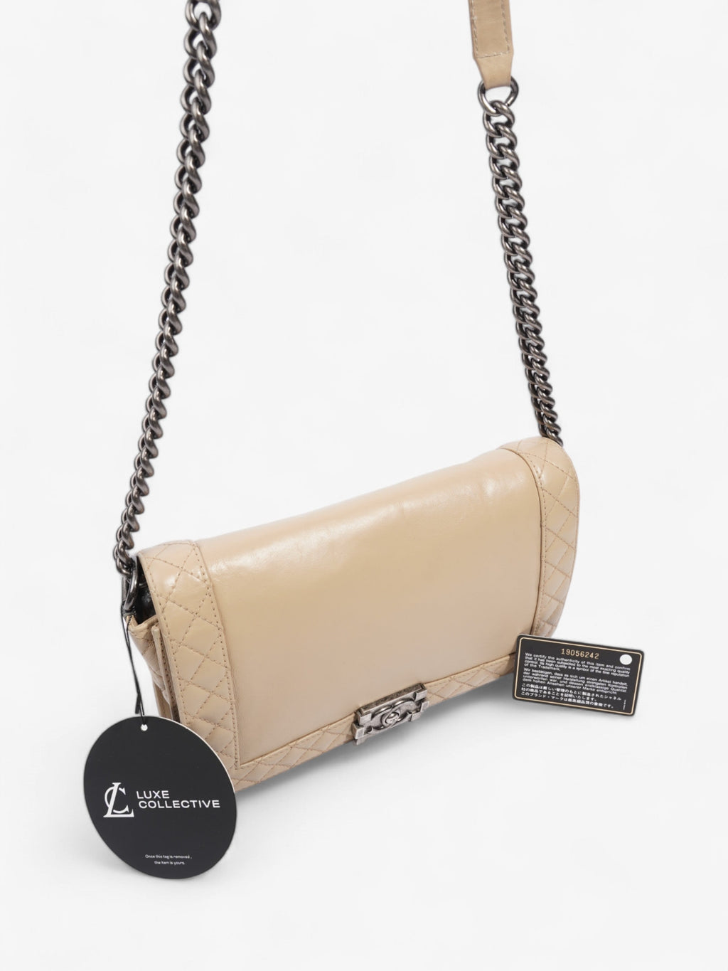 Chanel Boy Reverso Flap Beige Calfskin Leather Large