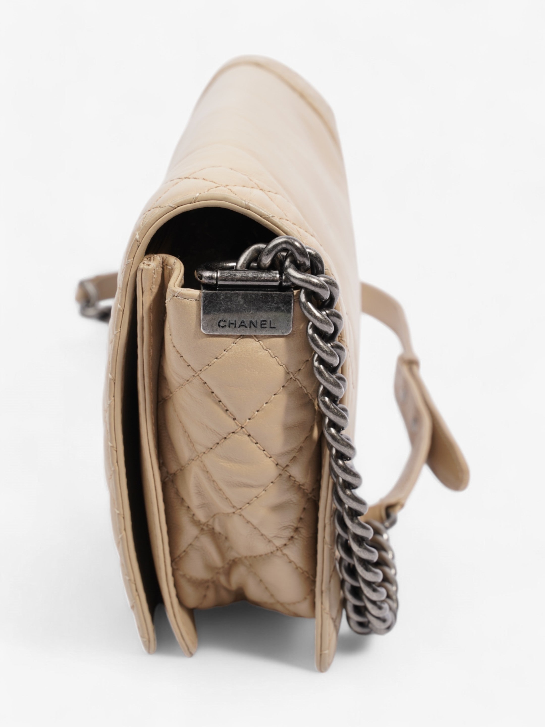 Chanel Boy Reverso Flap Beige Calfskin Leather Large