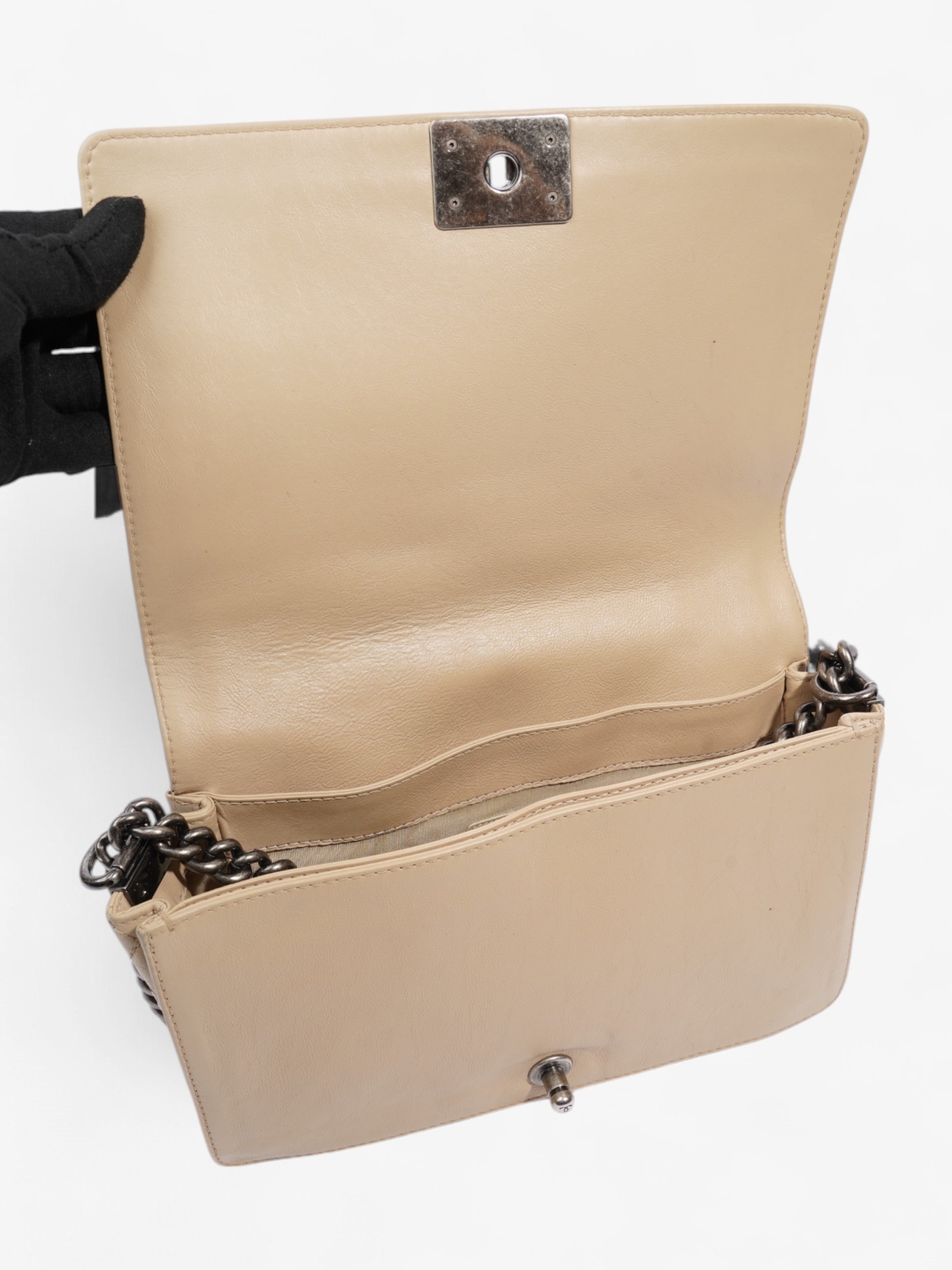 Chanel Boy Reverso Flap Beige Calfskin Leather Large