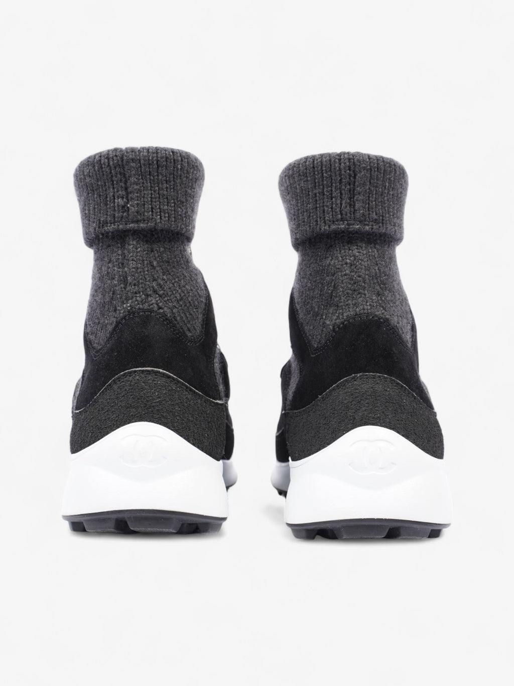 Chanel Interlocking CC Logo High Top Sneaker Black / Dark Grey Knit EU 38 UK 5