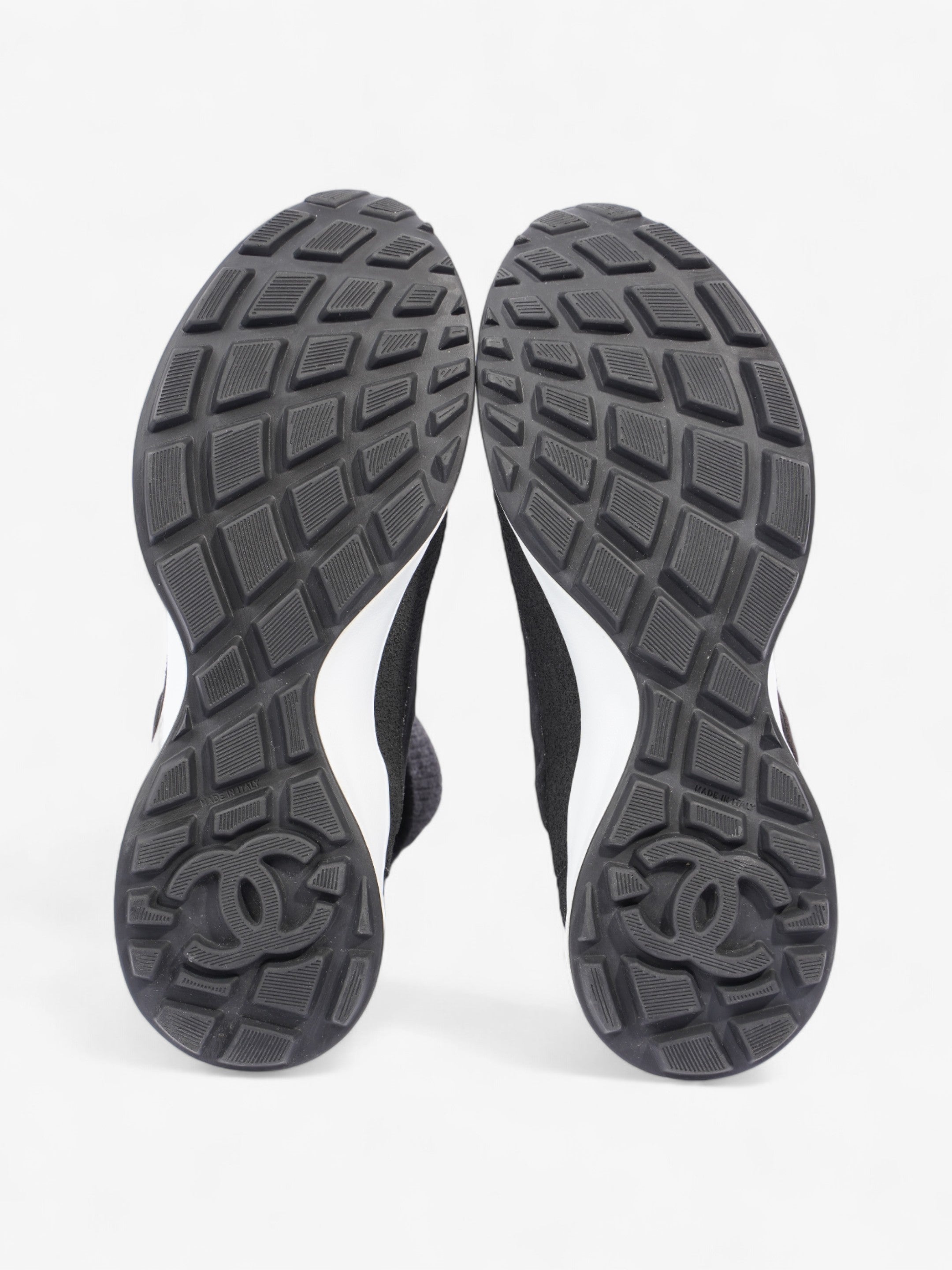 Chanel Interlocking CC Logo High Top Sneaker Black / Dark Grey Knit EU 38 UK 5