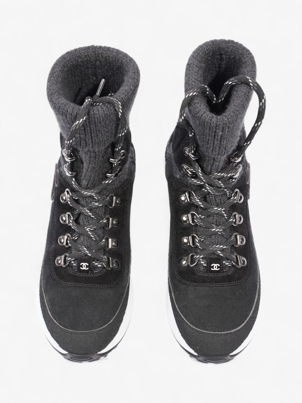 Chanel Interlocking CC Logo High Top Sneaker Black / Dark Grey Knit EU 38 UK 5