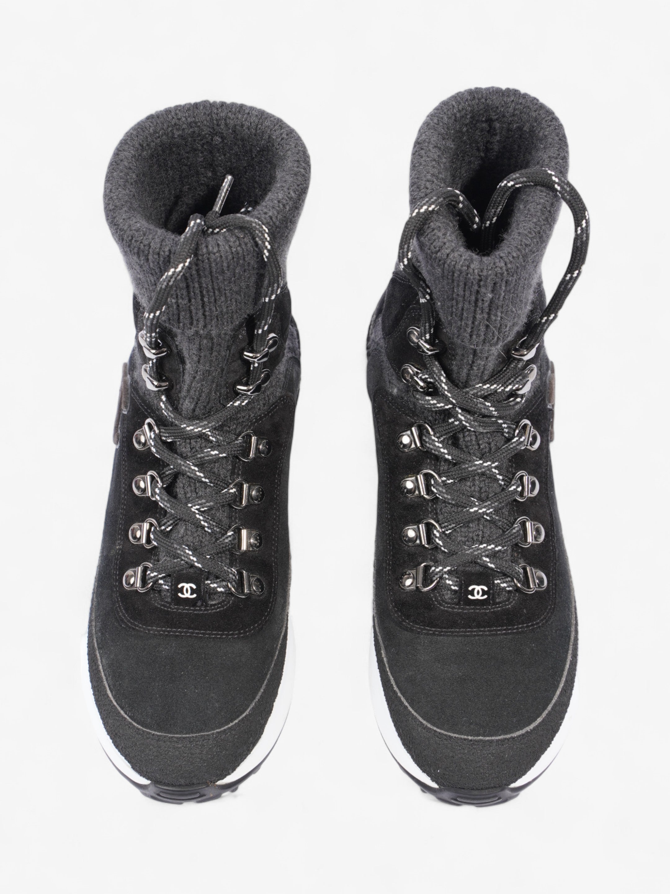 Chanel Interlocking CC Logo High Top Sneaker Black / Dark Grey Knit EU 38 UK 5