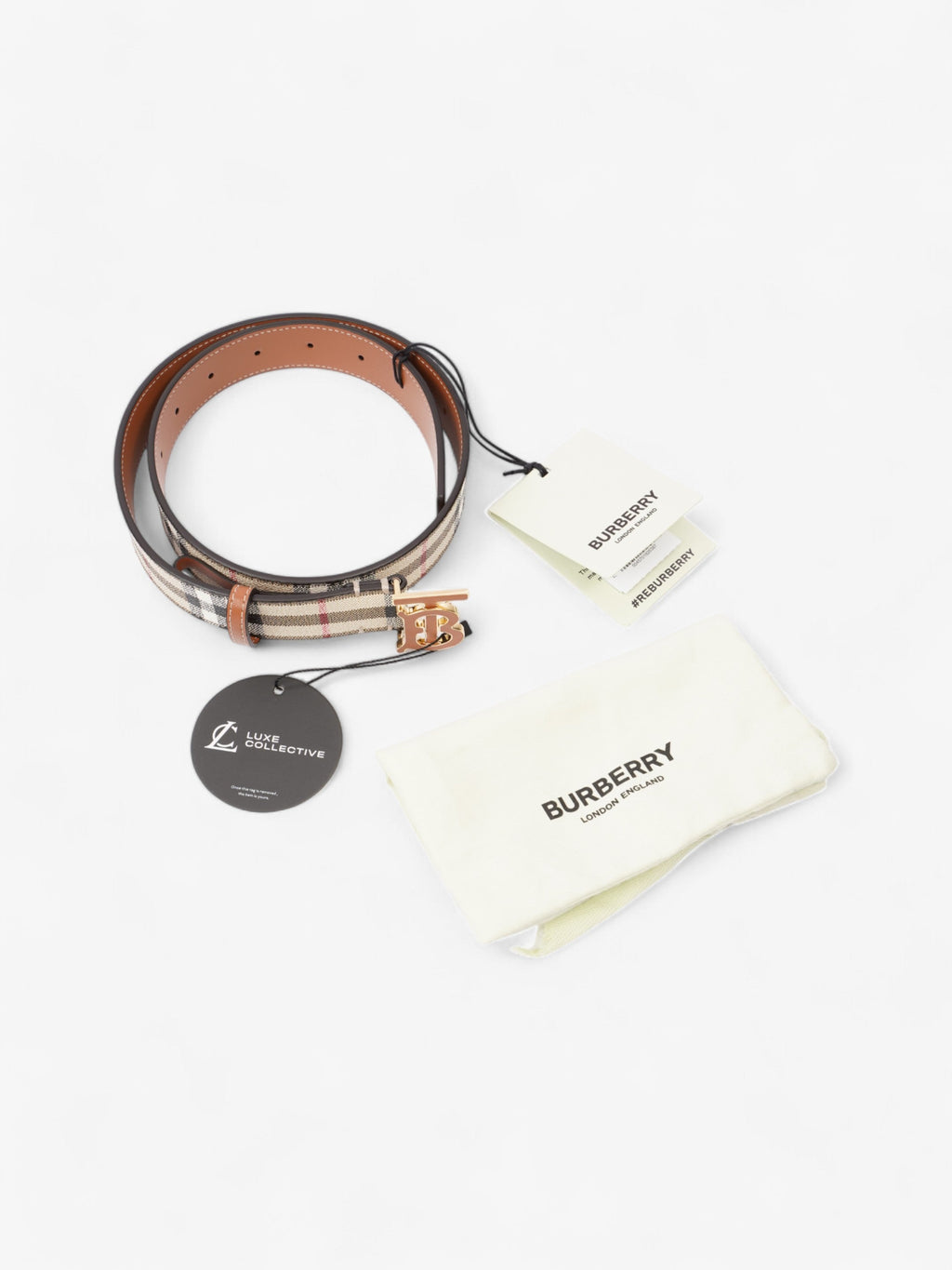 Burberry TB Belt Vintage Check / Briar Brown / Gold Canvas Small