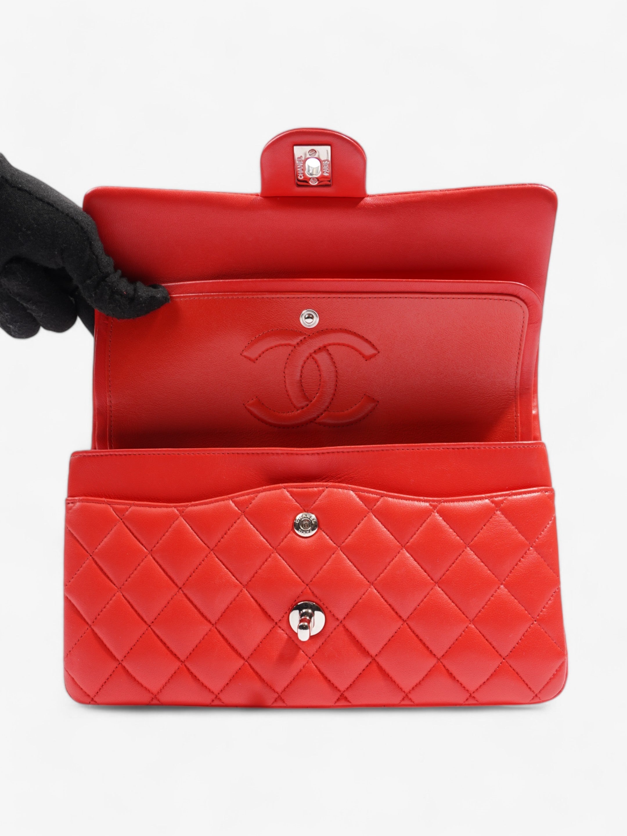 Chanel Classic Double Flap Red Lambskin Leather Medium