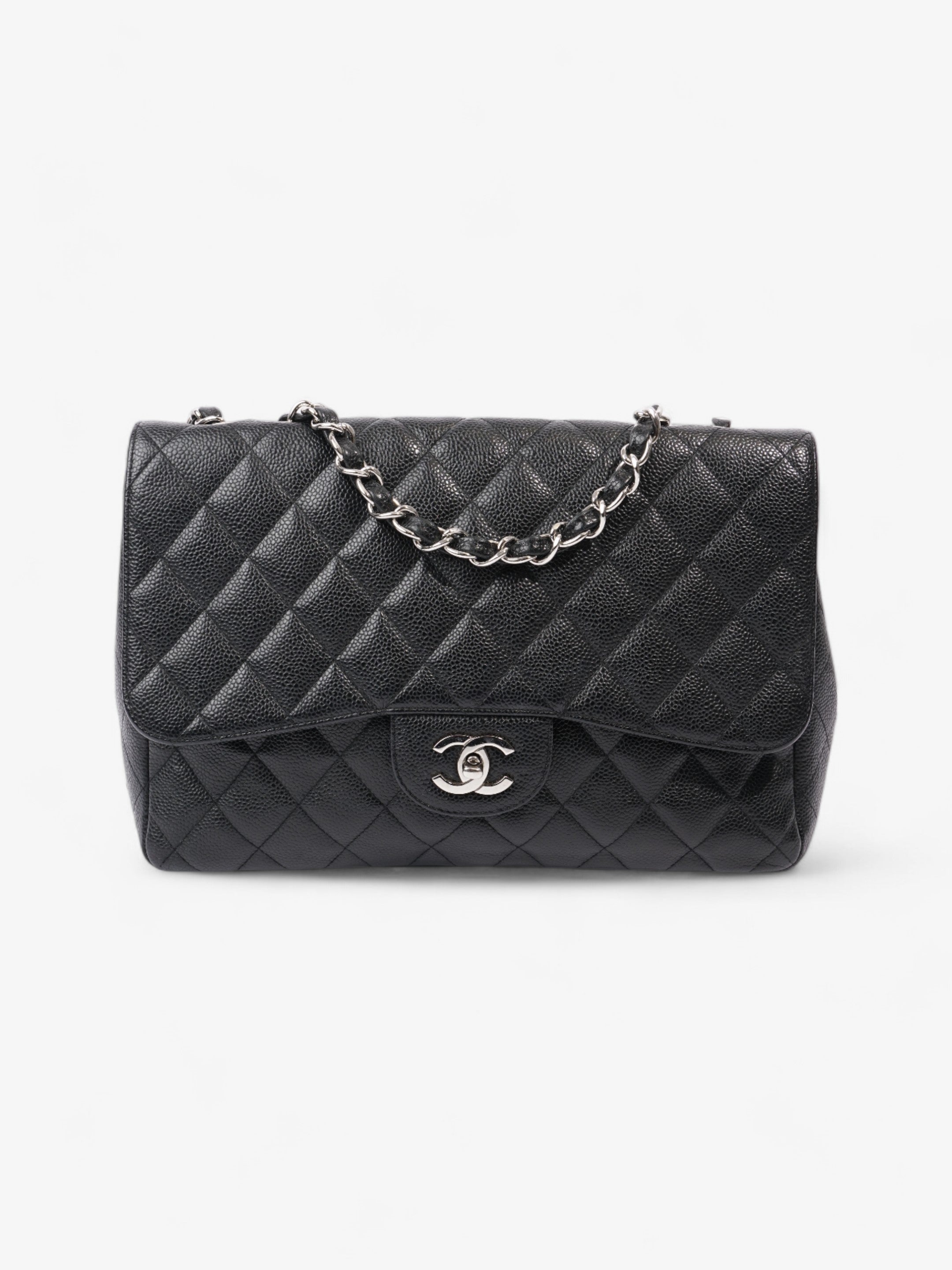 Chanel Classic Single Flap Black Caviar Leather Jumbo