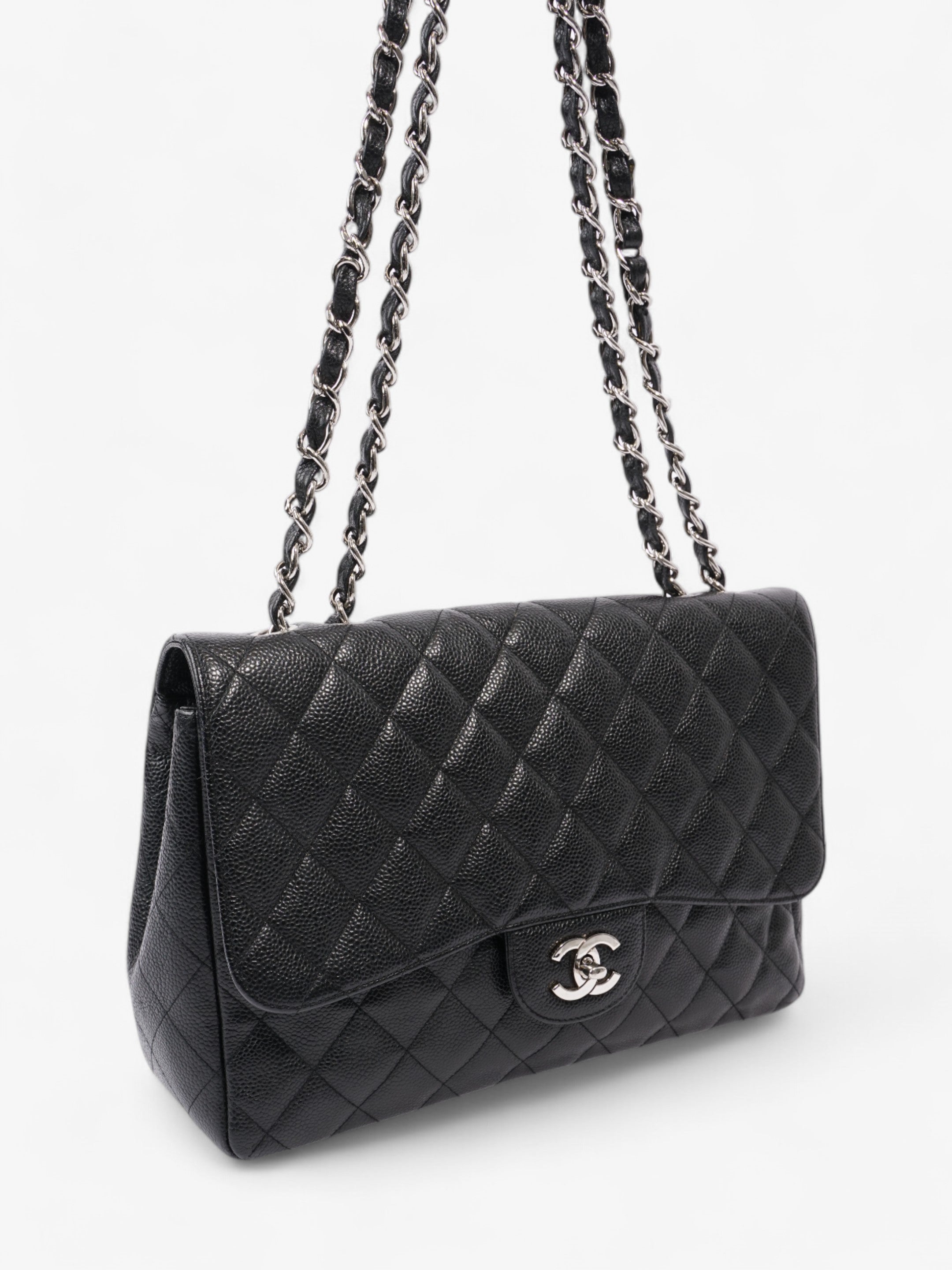 Chanel Classic Single Flap Black Caviar Leather Jumbo
