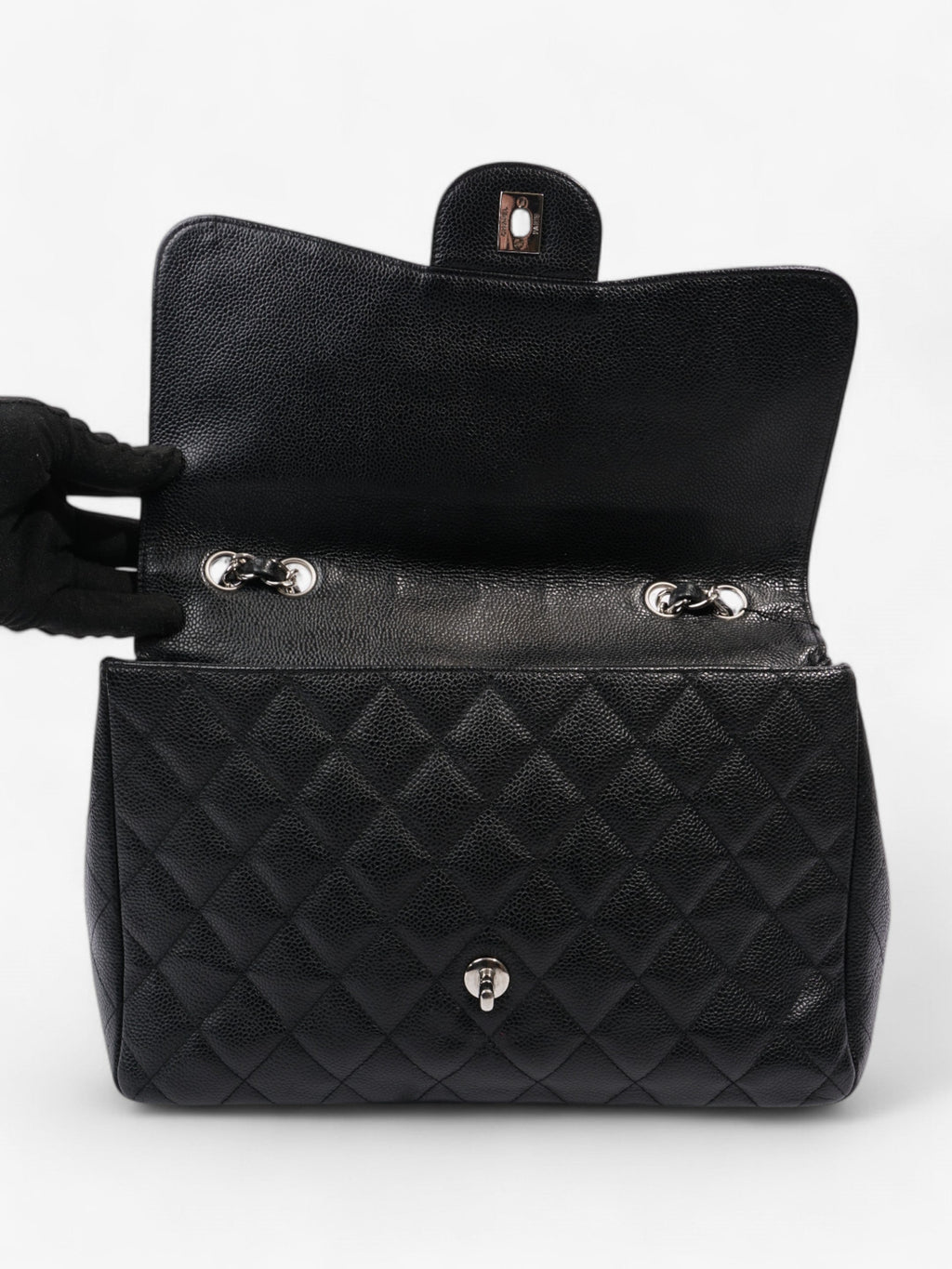 Chanel Classic Single Flap Black Caviar Leather Jumbo
