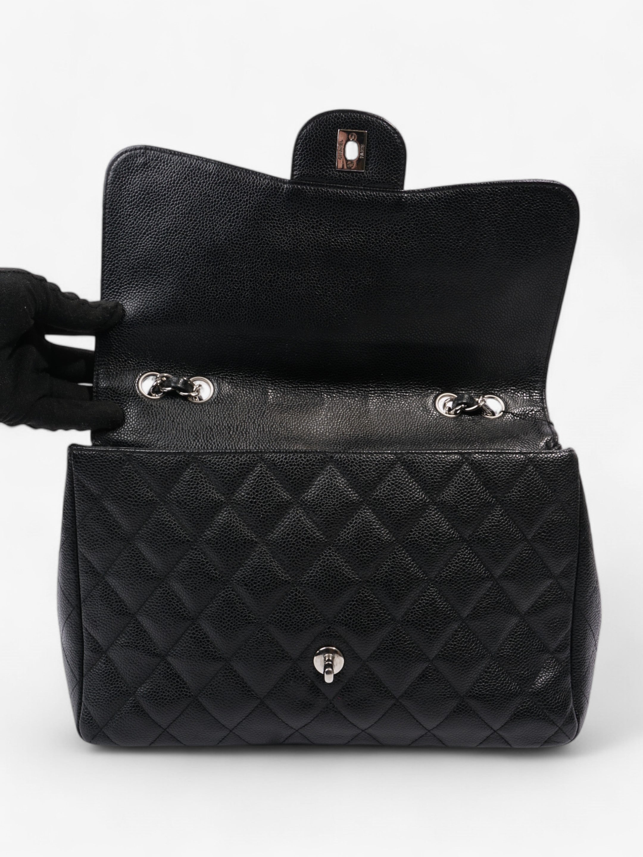 Chanel Classic Single Flap Black Caviar Leather Jumbo